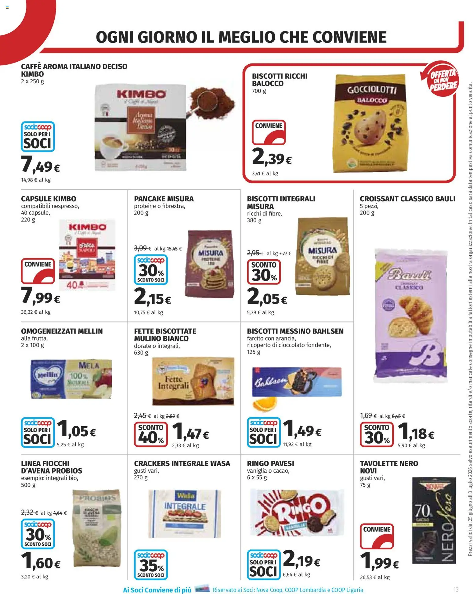 Volantino COOP del 25/06/2026 | Pagina: 13 | Prodotti: Fiocchi, Crackers, Data, Fette biscottate
