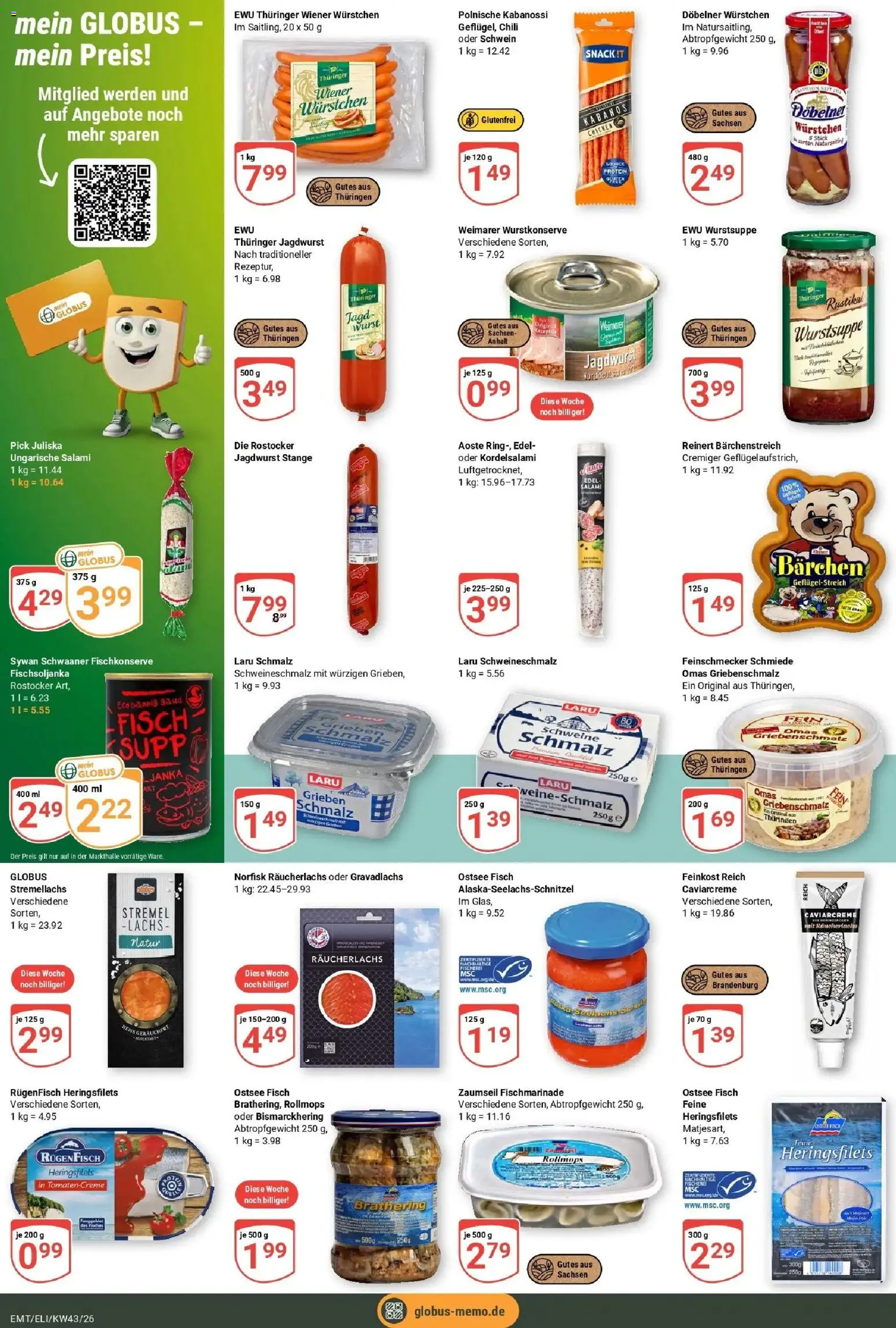 Globus Prospekt Mittelhausen (ab 19.10.2026) » Angebote online | Seite: 13 | Produkte: Fisch, Lachs, Wurst, Salami