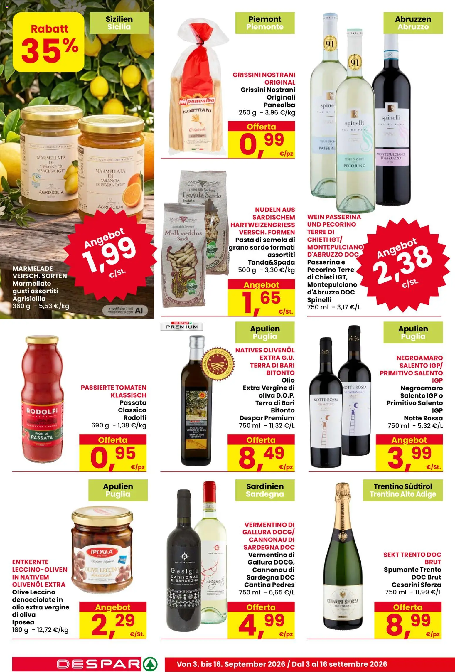 Volantino Despar del 03/09/2026 | Pagina: 6 | Prodotti: Pasta di semola, Olio extra vergine, Semola, Pecorino