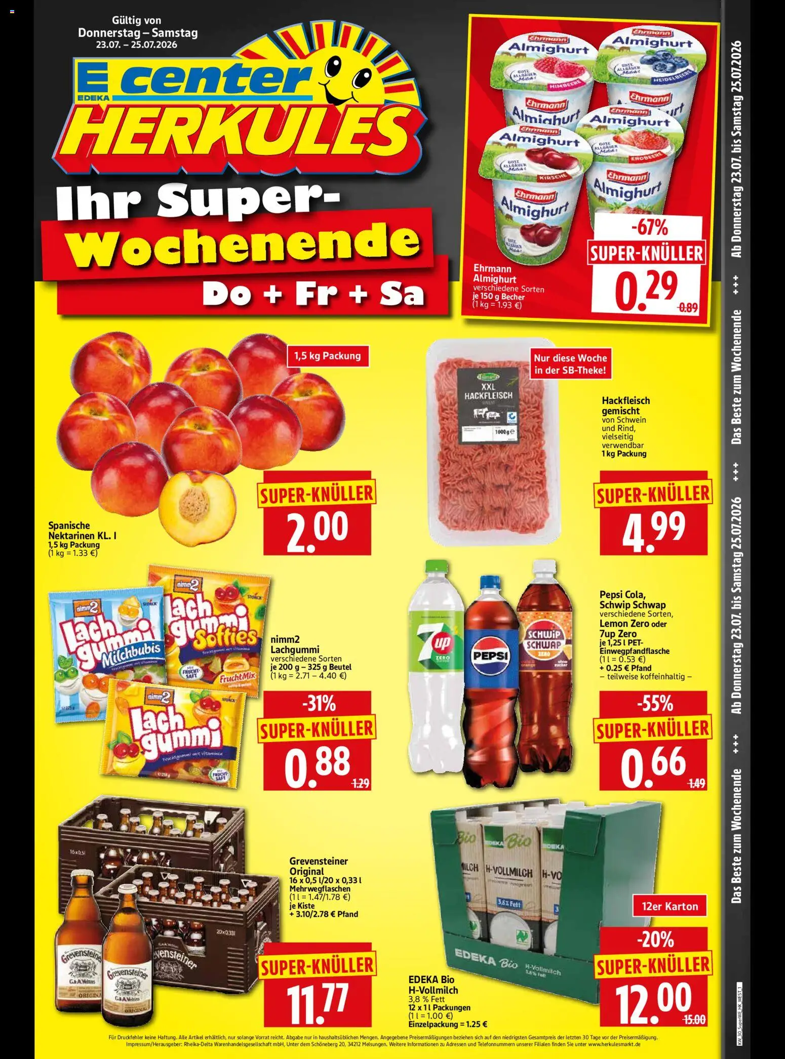 HERKULES Sonderbeilage – gültig ab 23.07.2026 | Seite: 1 | Produkte: Milch, Schwip schwap, Pepsi, Saft