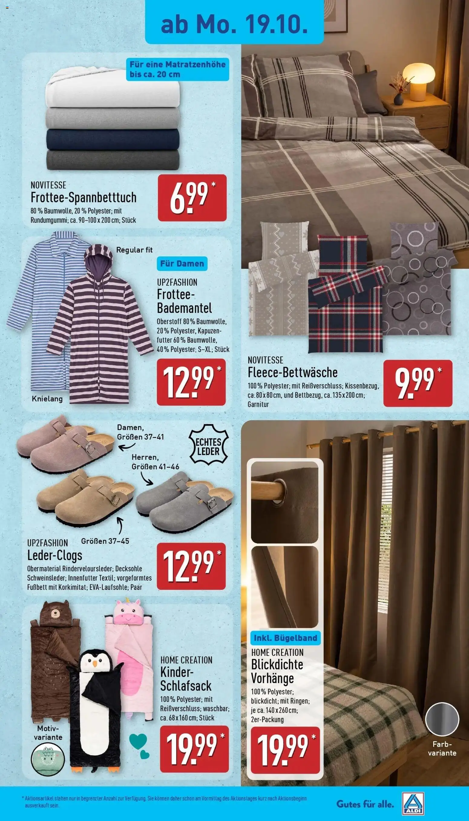 Aldi Aktueller Prospekt (ab 19.10.2026) » Angebote Online | Seite: 17 | Produkte: Up2fashion, Schlafsack, Bademantel, Home creation