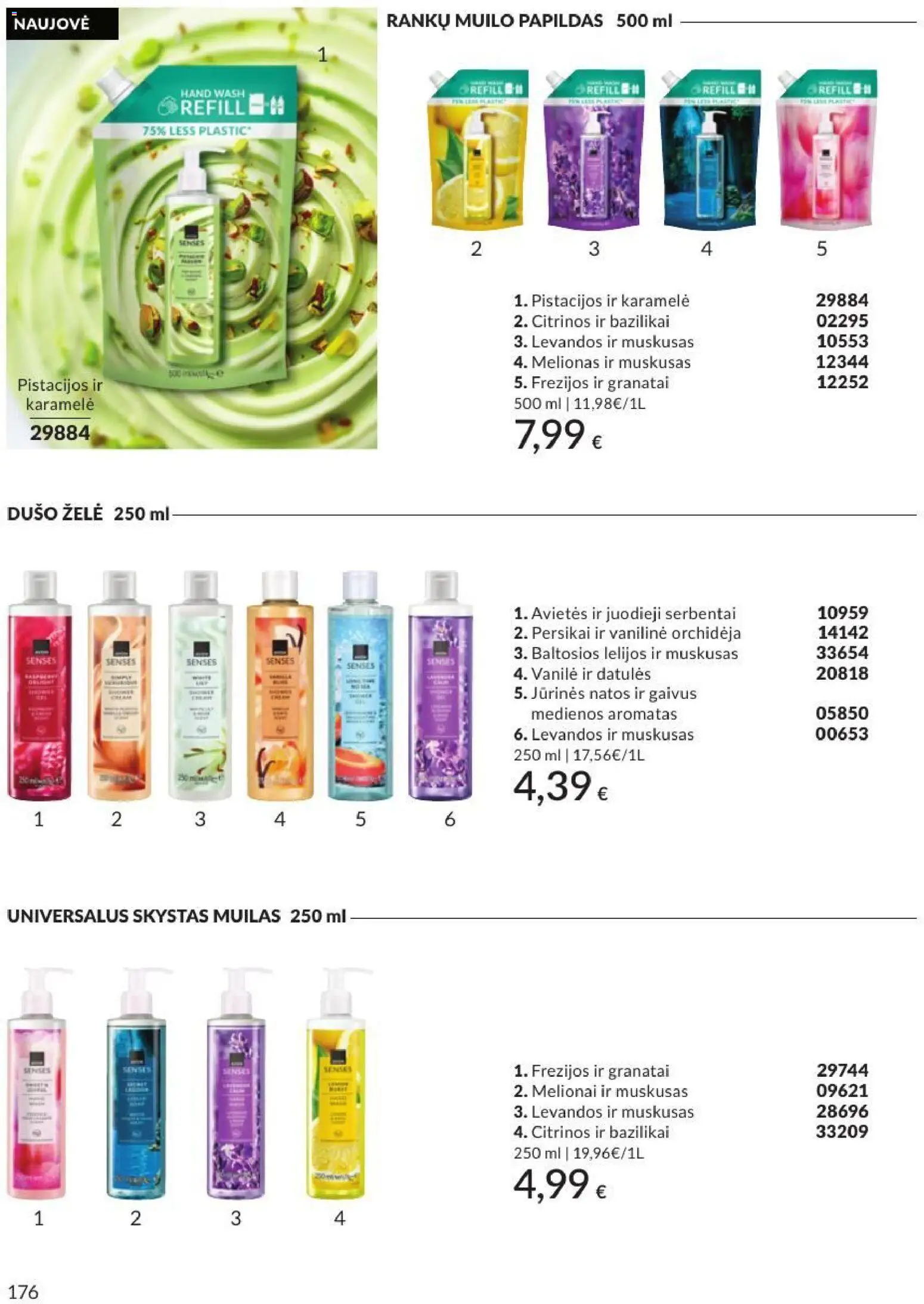 AVON akcijos nuo 2026.09.01 | Puslapis: 176 | Prekių: Skystas muilas, Dušo želė, Vanilė, Pistacijos