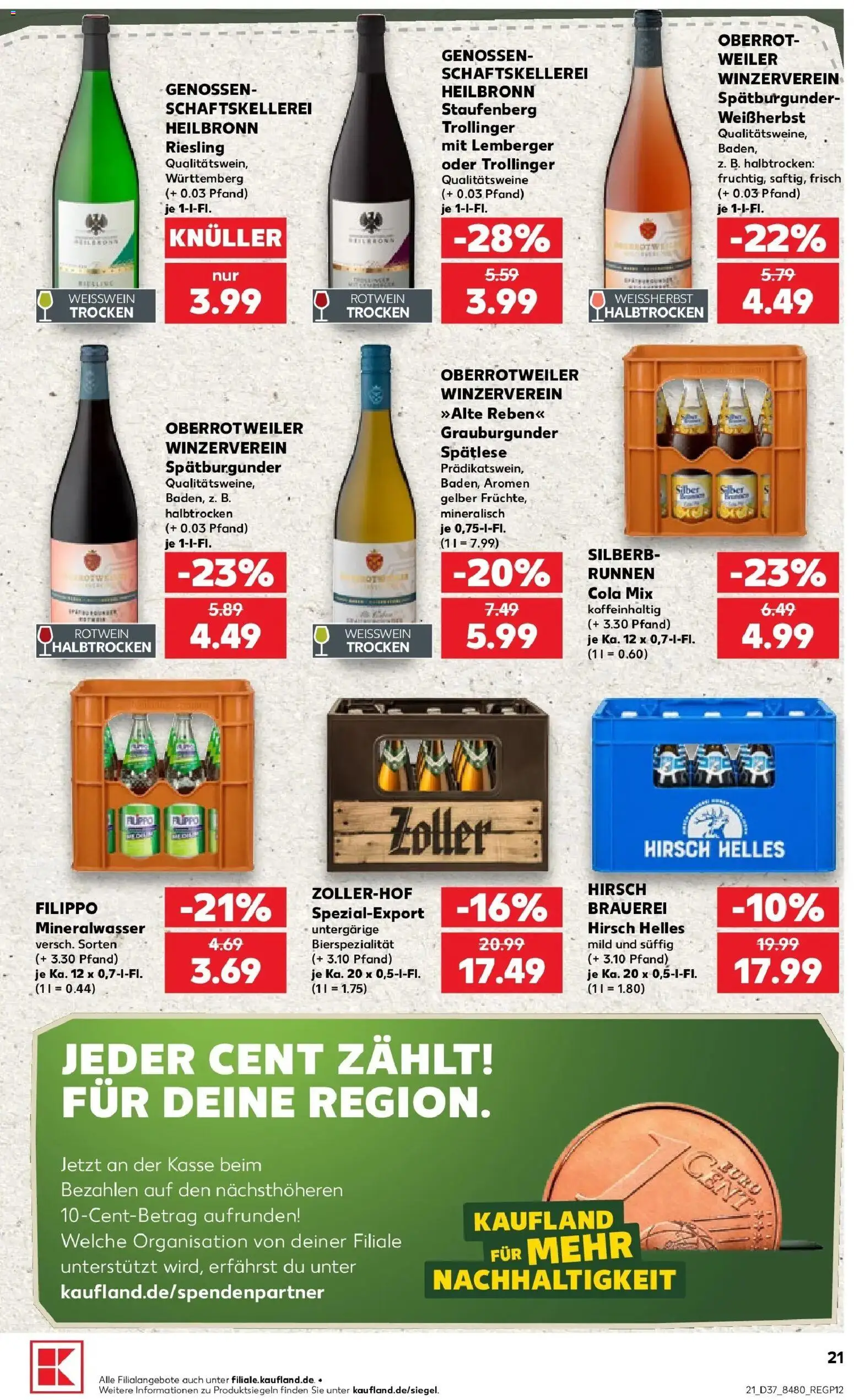 Prospekt Kaufland ab 10.09.2026 » Angebote Online zum Blättern | Seite: 21 | Produkte: Cola, Weißwein, Rotwein, Mineralwasser