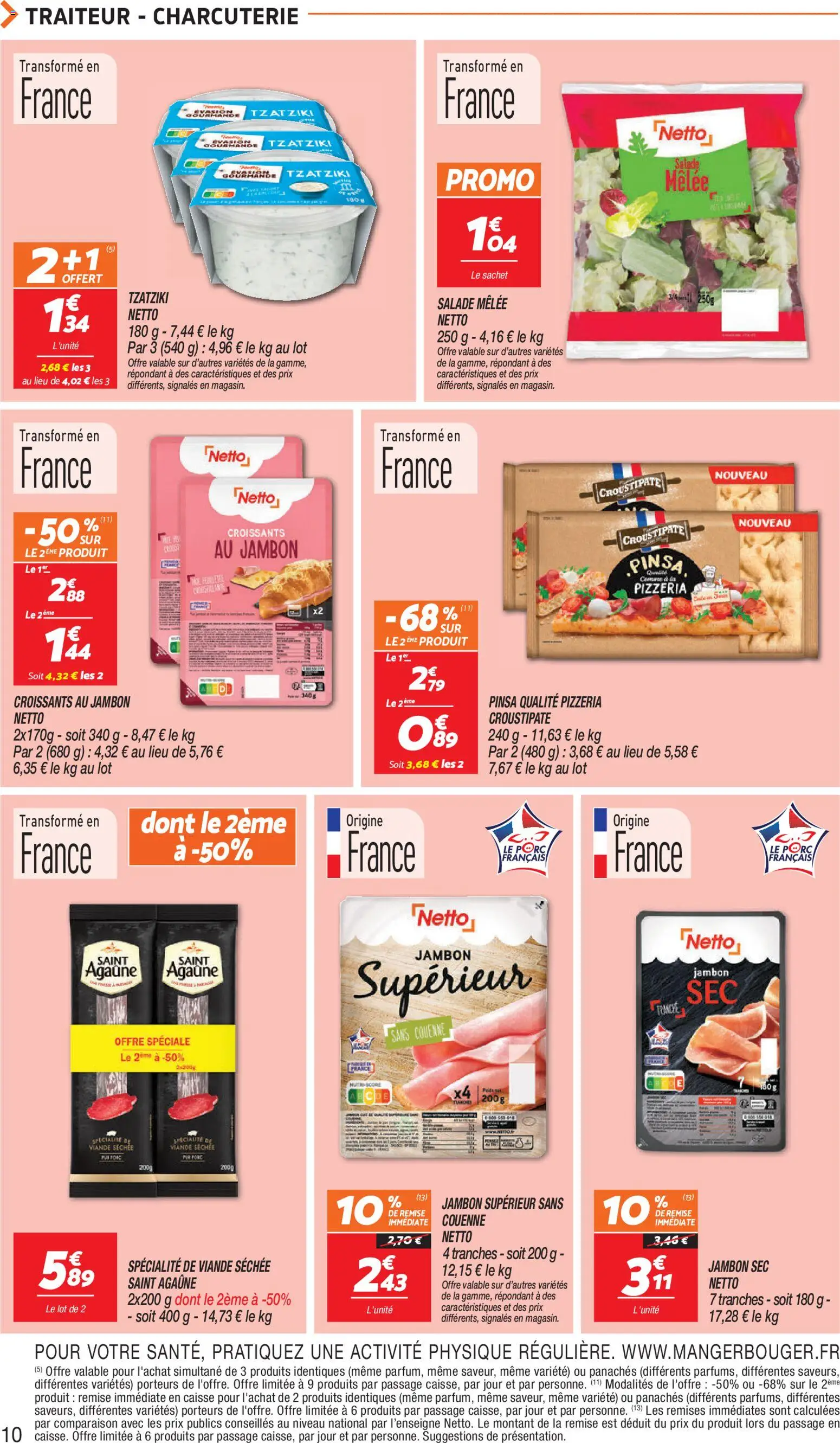 {H1} | Page: 10 | Produits: Salade, Pinsa, Jambon, Porc