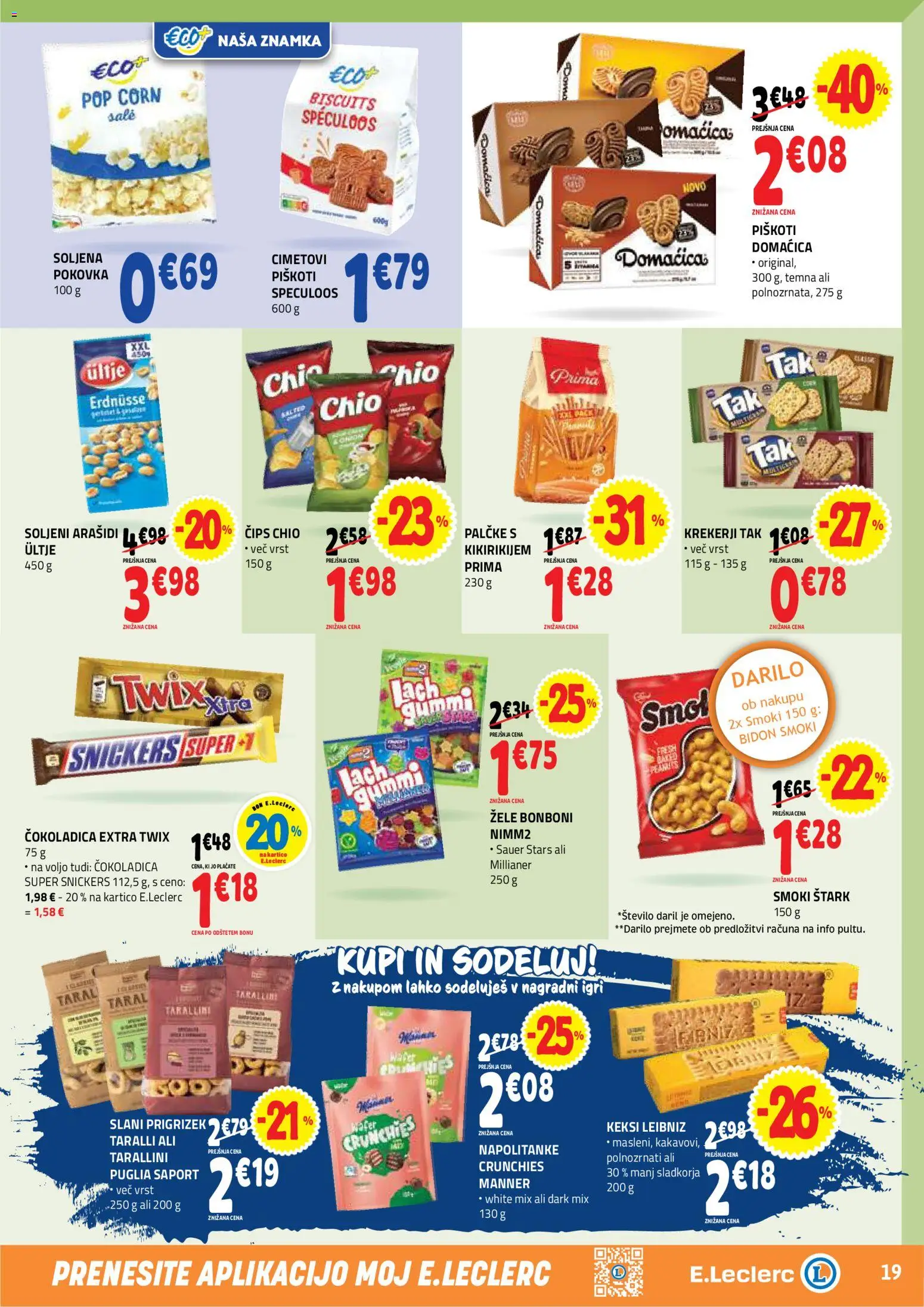Novi E.leclerc katalog ponudbe – veljaven od 02.09.2026 | Stran: 19 | Izdelki: Napolitanke, Bonboni, Arašidi, Piskoti
