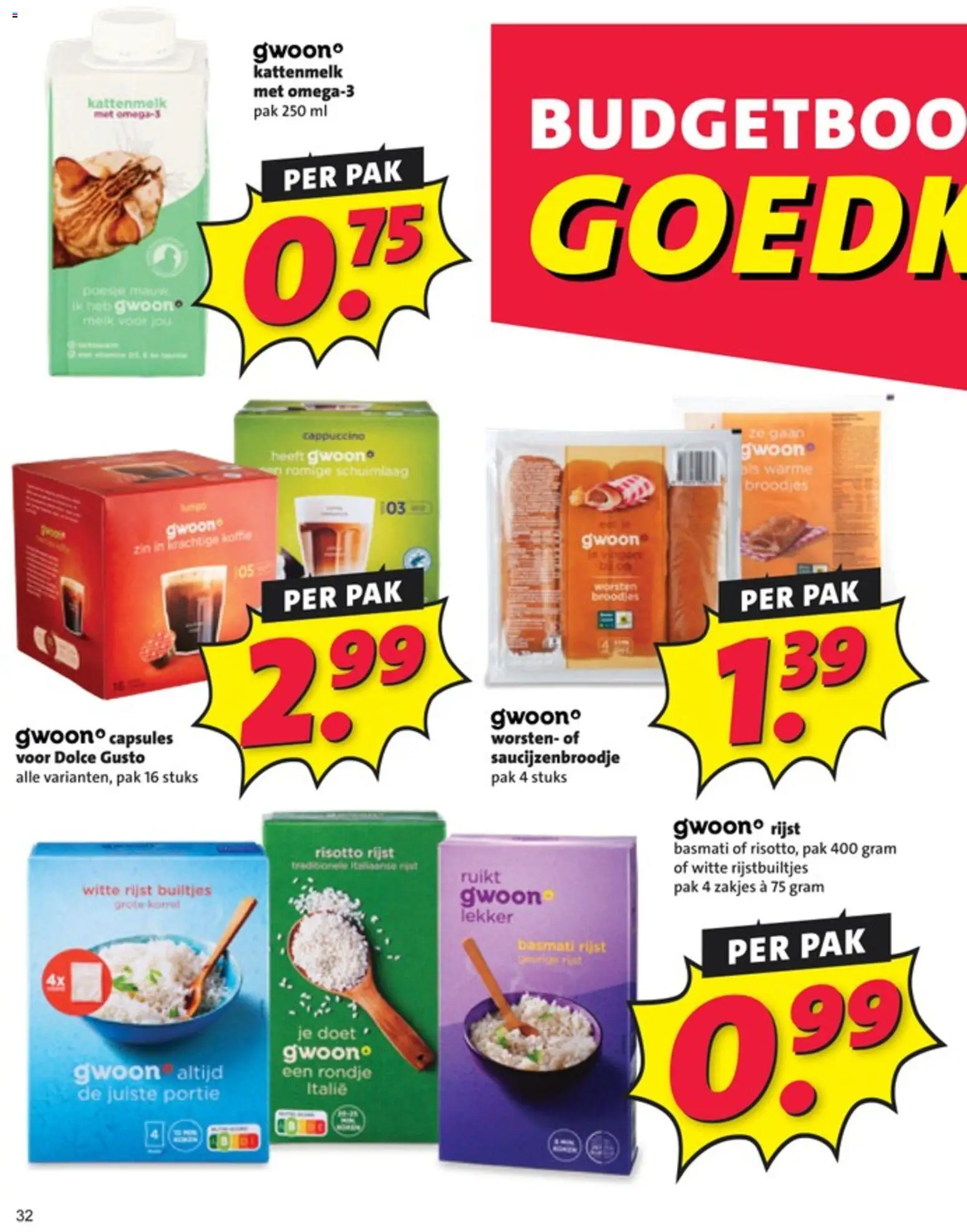 {H1} | Pagina: 32 | Producten: Melk, Koffie, Basmati rijst, Cappuccino