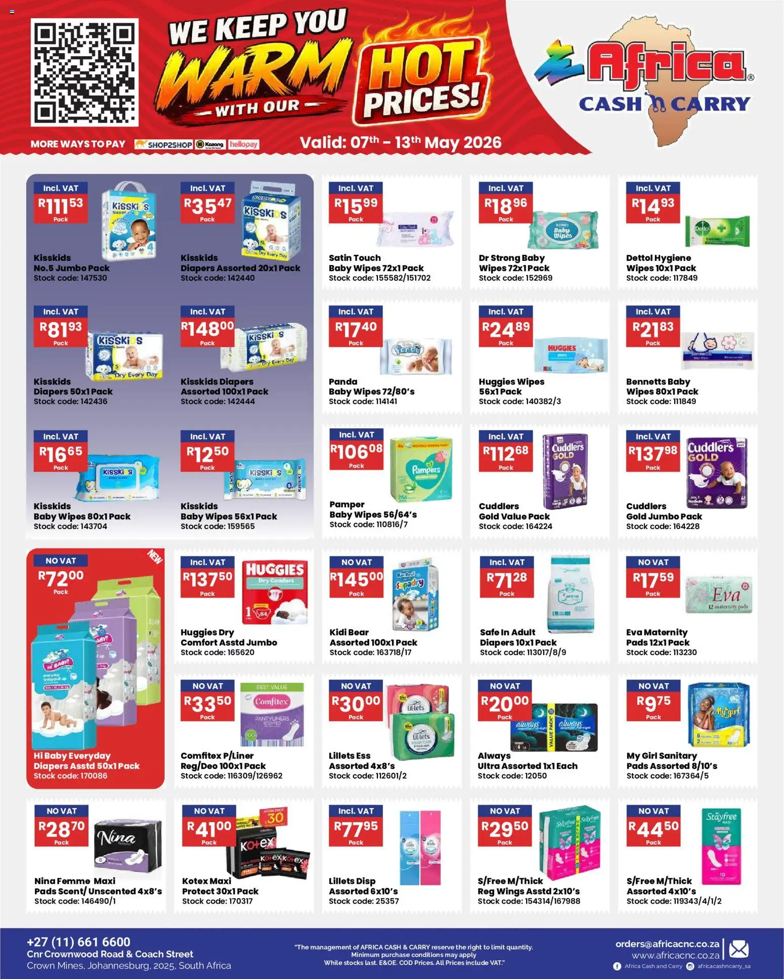 New Africa Cash & Carry catalogue – valid from 07/05/2026 | Page: 11 | Products: Baby diapers, Pads, Wine, Stock