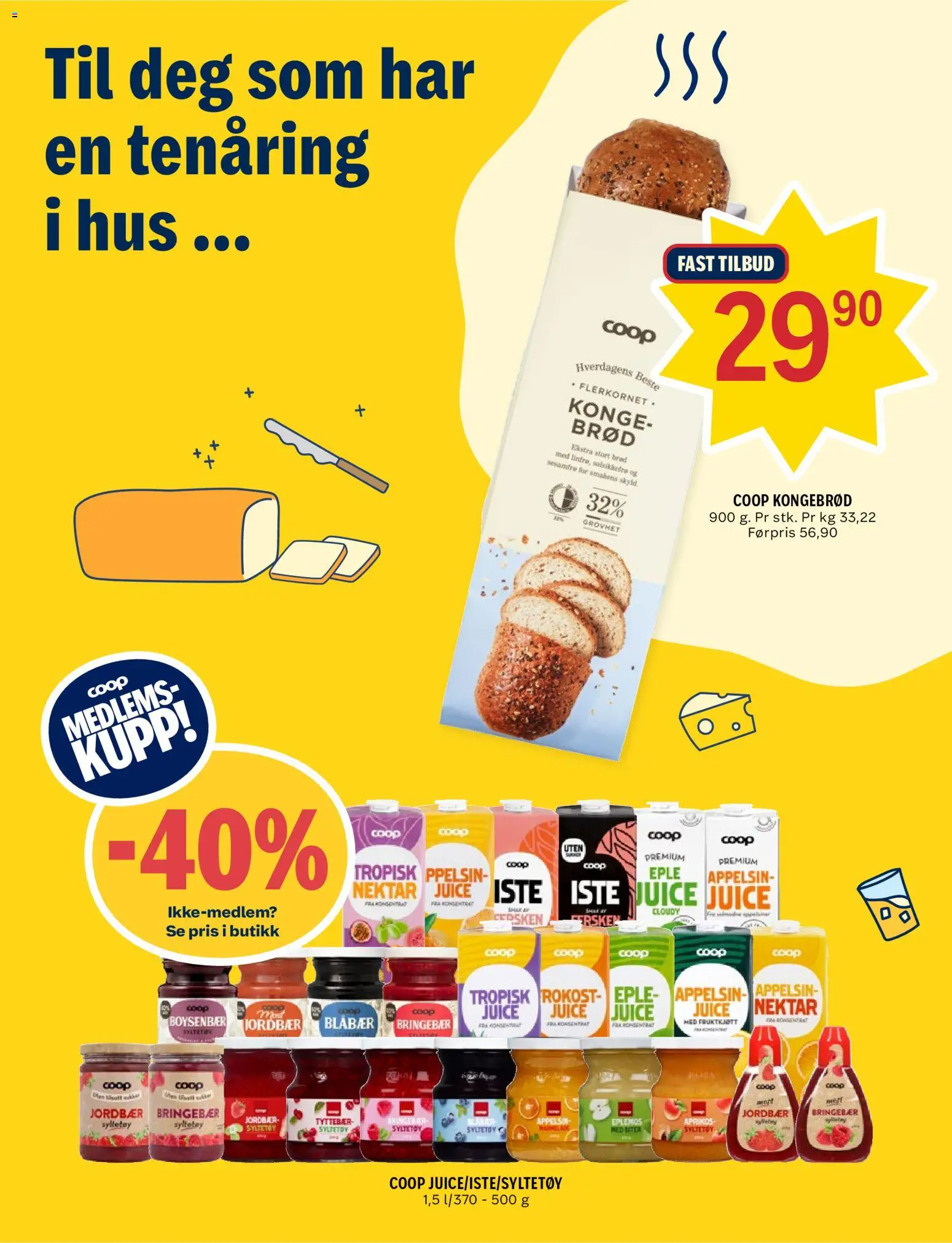 {H1} | Side: 10 | Produkter: Brød, Juice, Fersken, Iste