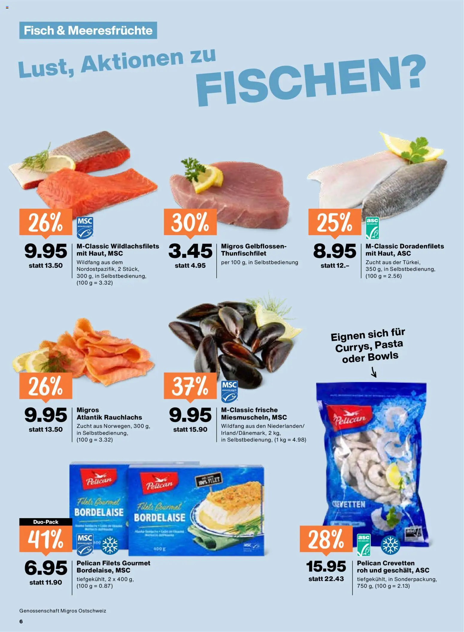Migros aktionen – gültig ab 11.06.2026 | Seite: 6 | Produkte: Fisch, Pasta, Meeresfrüchte