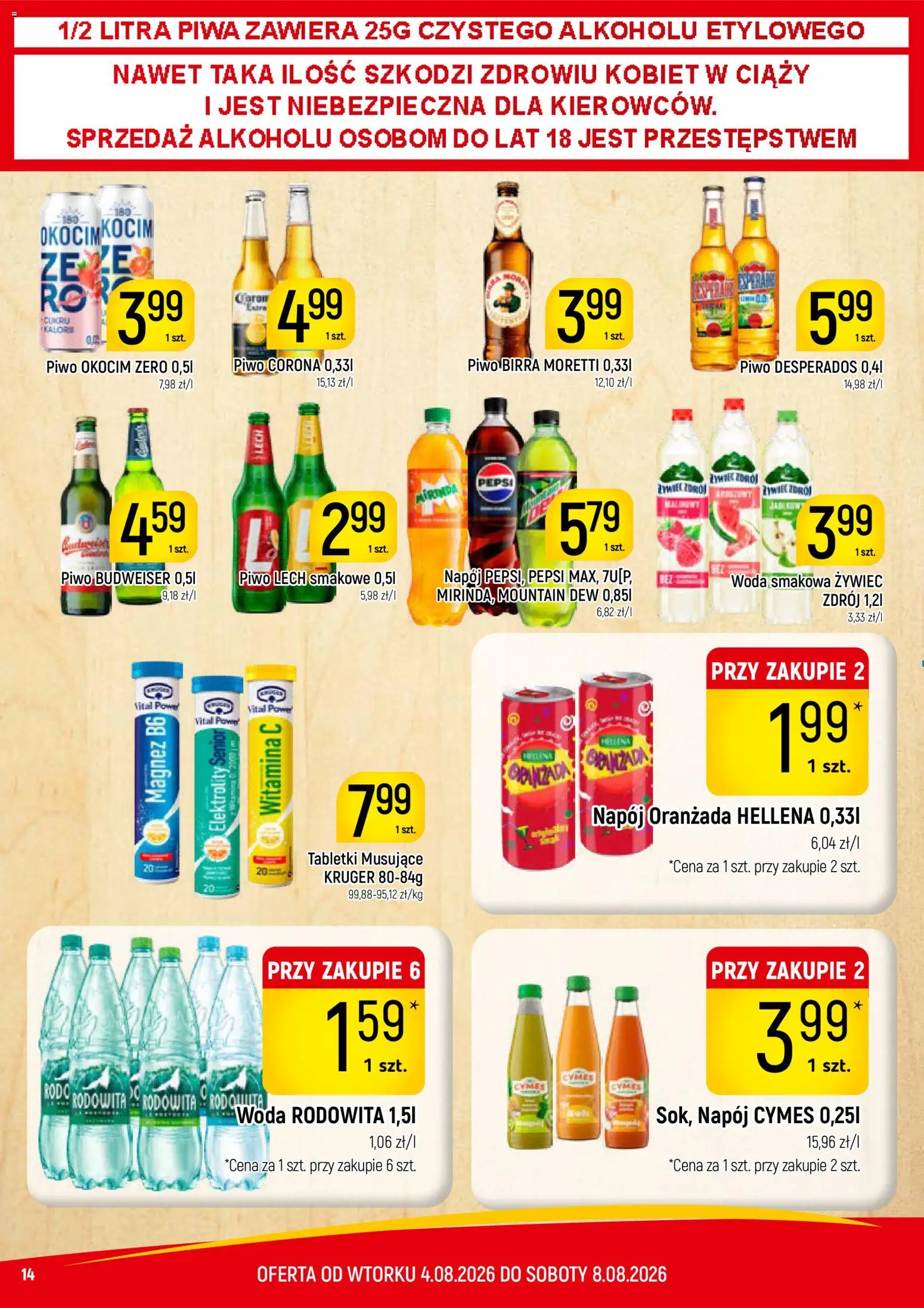 Piotruś Pan gazetka od 04.08.2026 | Strona: 14 | Produkty: Oranżada hellena, Piwo Desperados, Piwo, Woda