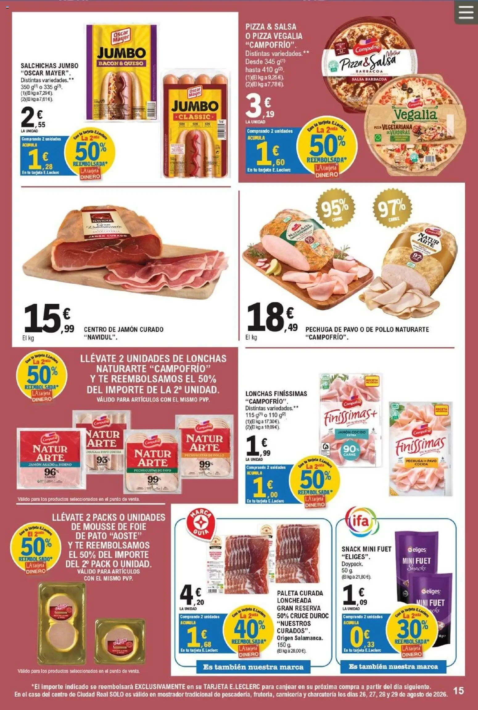 E.Leclerc folleto │ válido desde el 26/08/2026 | Página: 15 | Productos: Pizza, Té, Pato, Pavo