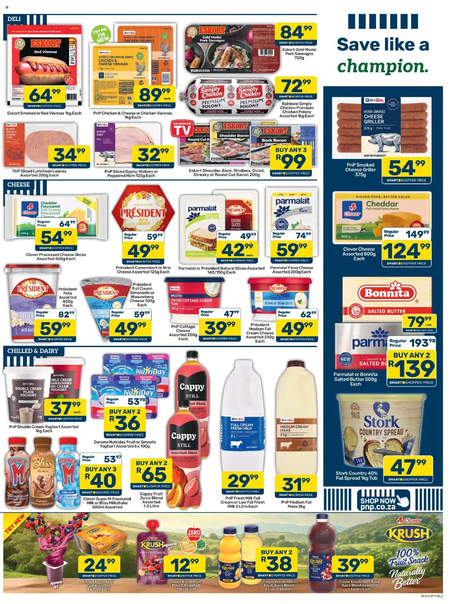New Pick n Pay catalogue – valid from 25/08/2026 | Page: 3 | Products: Butter, Cheese, Ham, Juice
