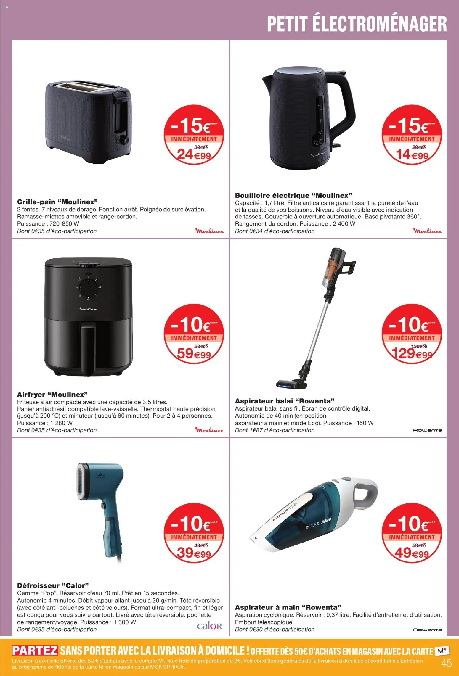 {H1} | Page: 45 | Produits: Petit électroménager, Bouilloire, Aspirateur, Réservoir d'eau