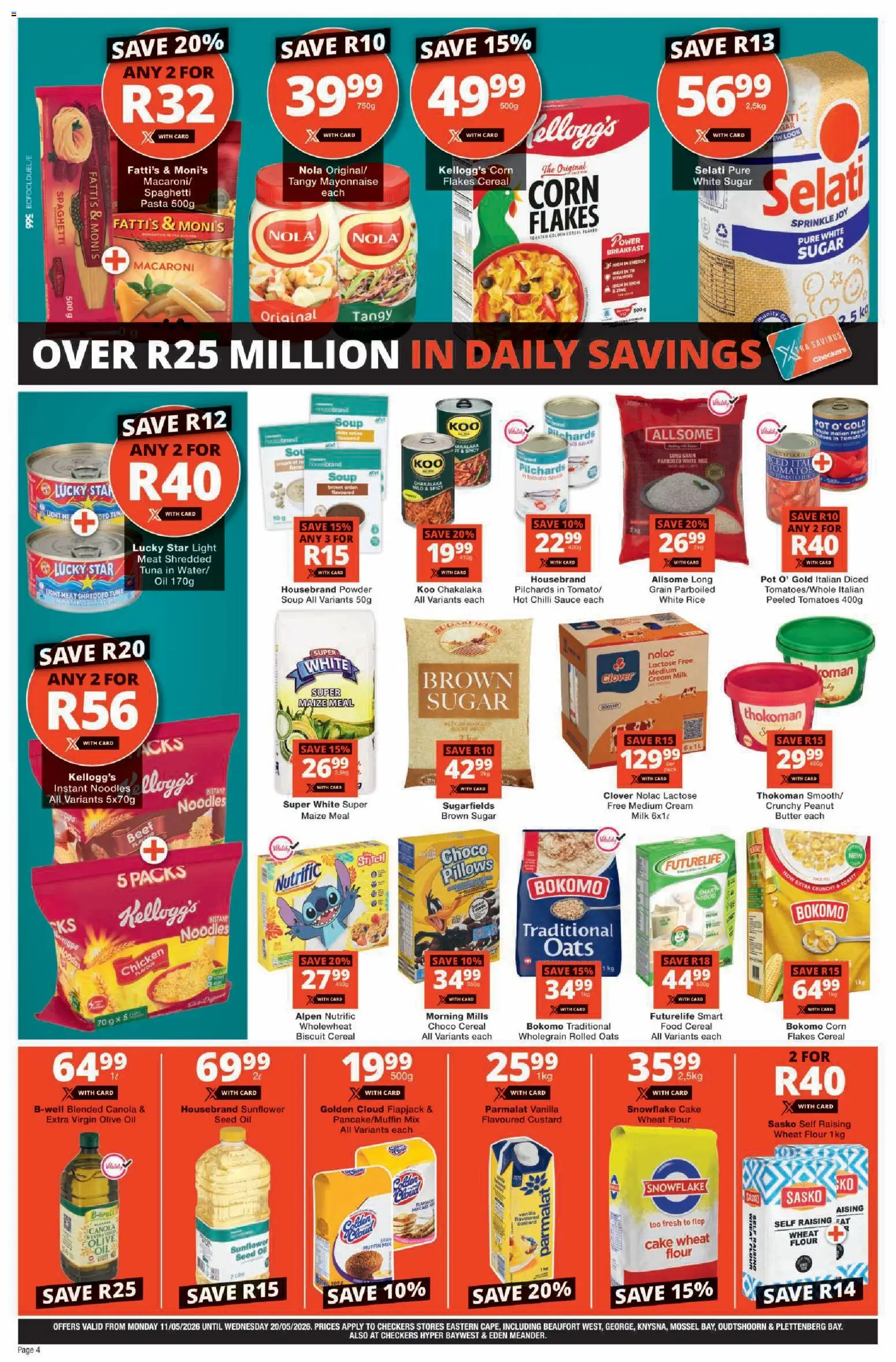 New Checkers catalogue – valid from 11.05.2026 | Page: 4 | Products: Tuna, Milk, Butter, Mayonnaise