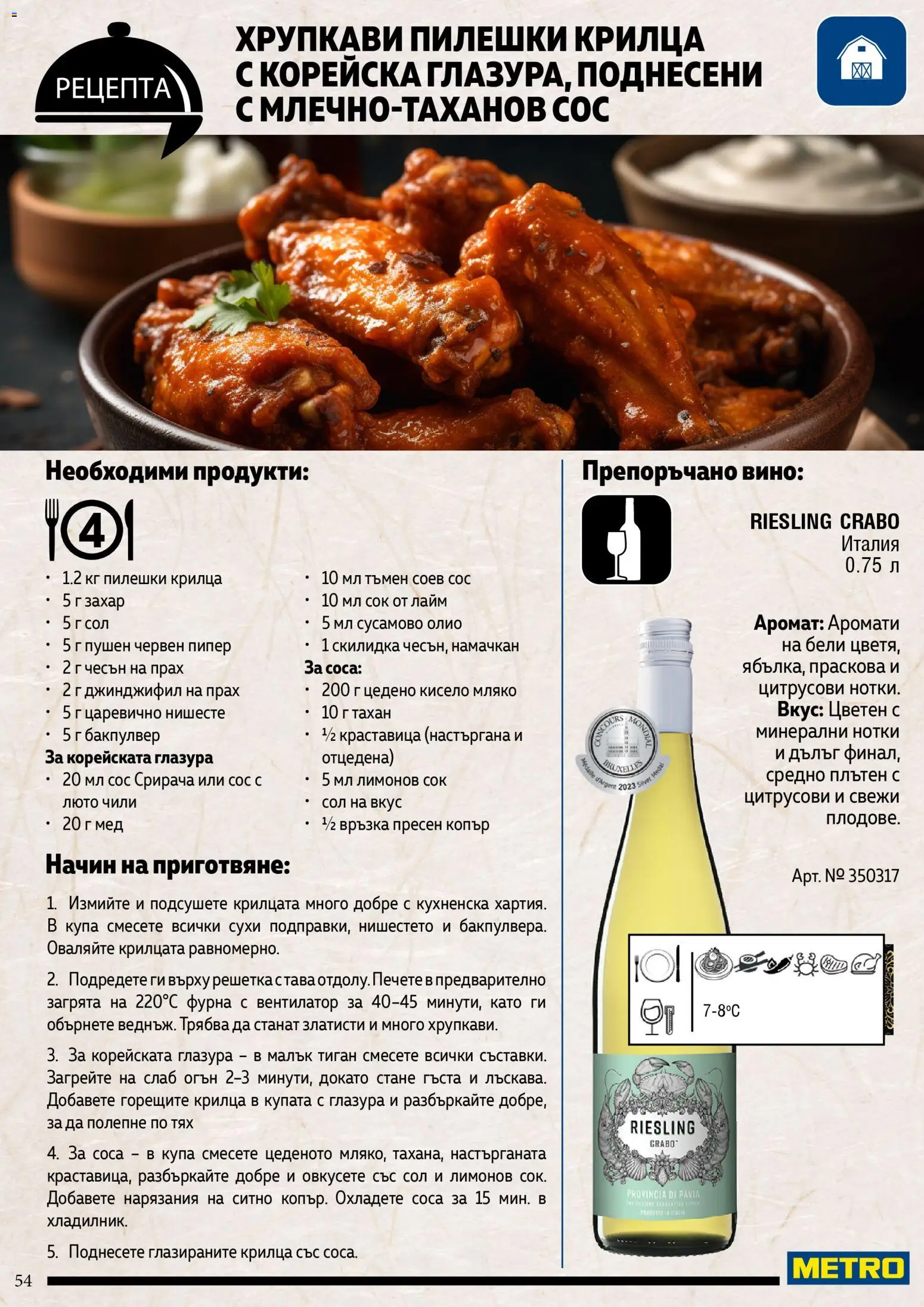 {H1} | Страница: 54 | Продукти: Праскова, Лайм, Пилешки крилца, Прах