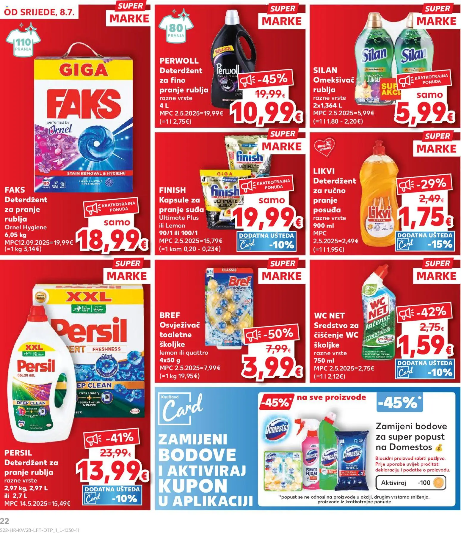 Kaufland HR akciós ujság - amely érvényes a következő dátumtól: 2026.07.08. | Oldal: 22 | Termékek: Persil, Perwoll, WC