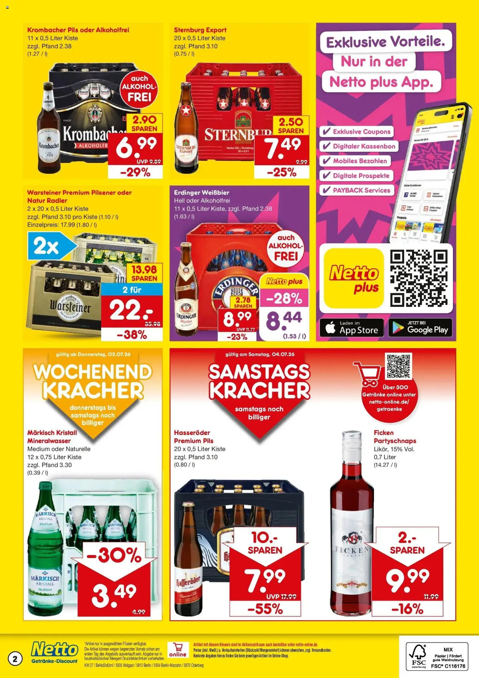 Netto Marken-Discount Prospekt Oderberg – gültig ab 29.06.2026 | Seite: 2 | Produkte: Pils, Mineralwasser, Radler, Krombacher