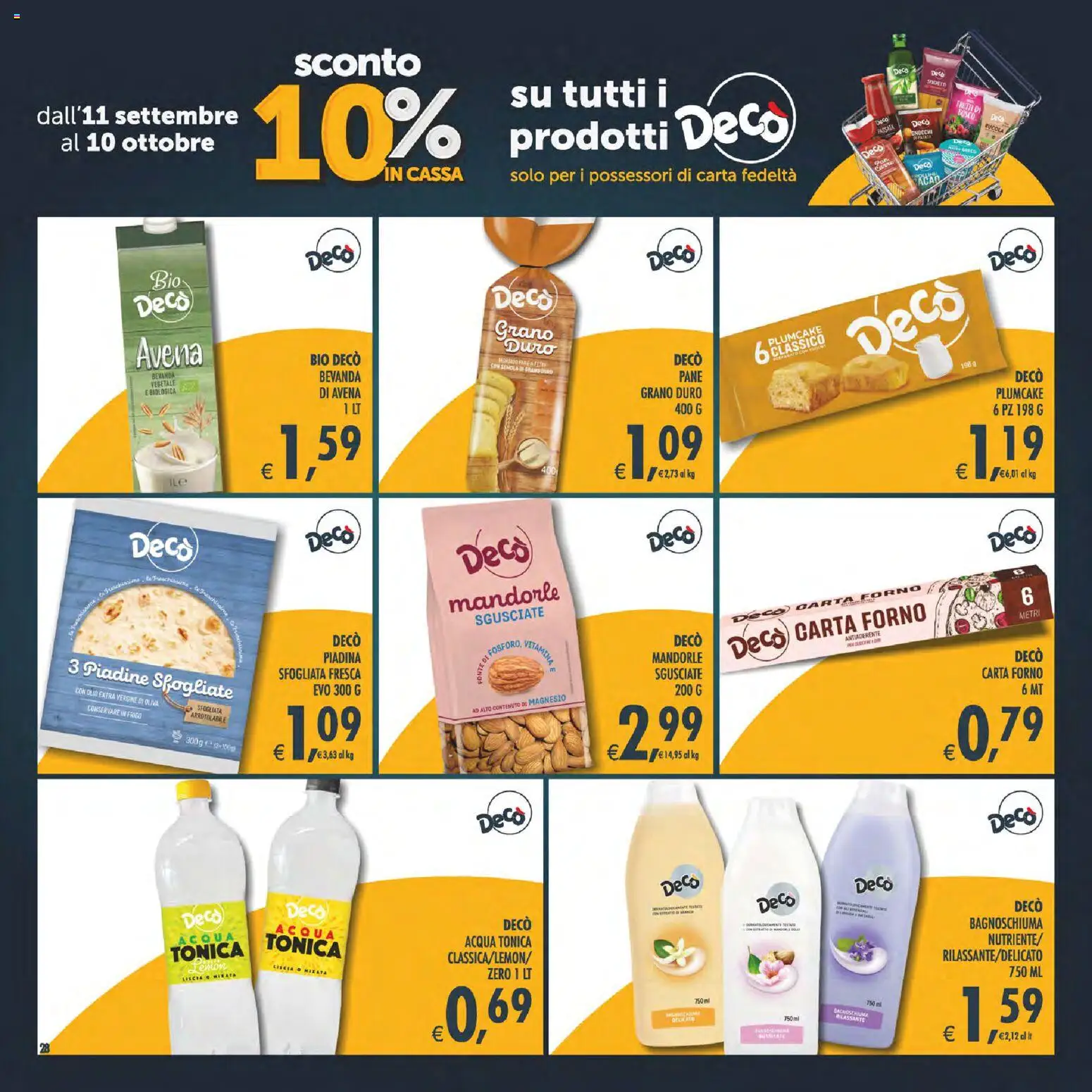 Volantino Decò del 22/09/2026 | Pagina: 28 | Prodotti: Acqua tonica, Mandorle, Gnocchi, Carta forno