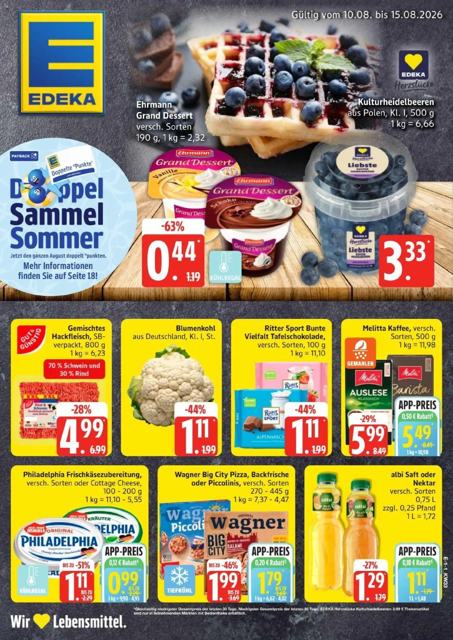 Edeka Prospekt Hamburg – gültig ab 10.08.2026 | Seite: 1 | Produkte: Ehrmann grand dessert, Philadelphia, Vanille, Blumenkohl