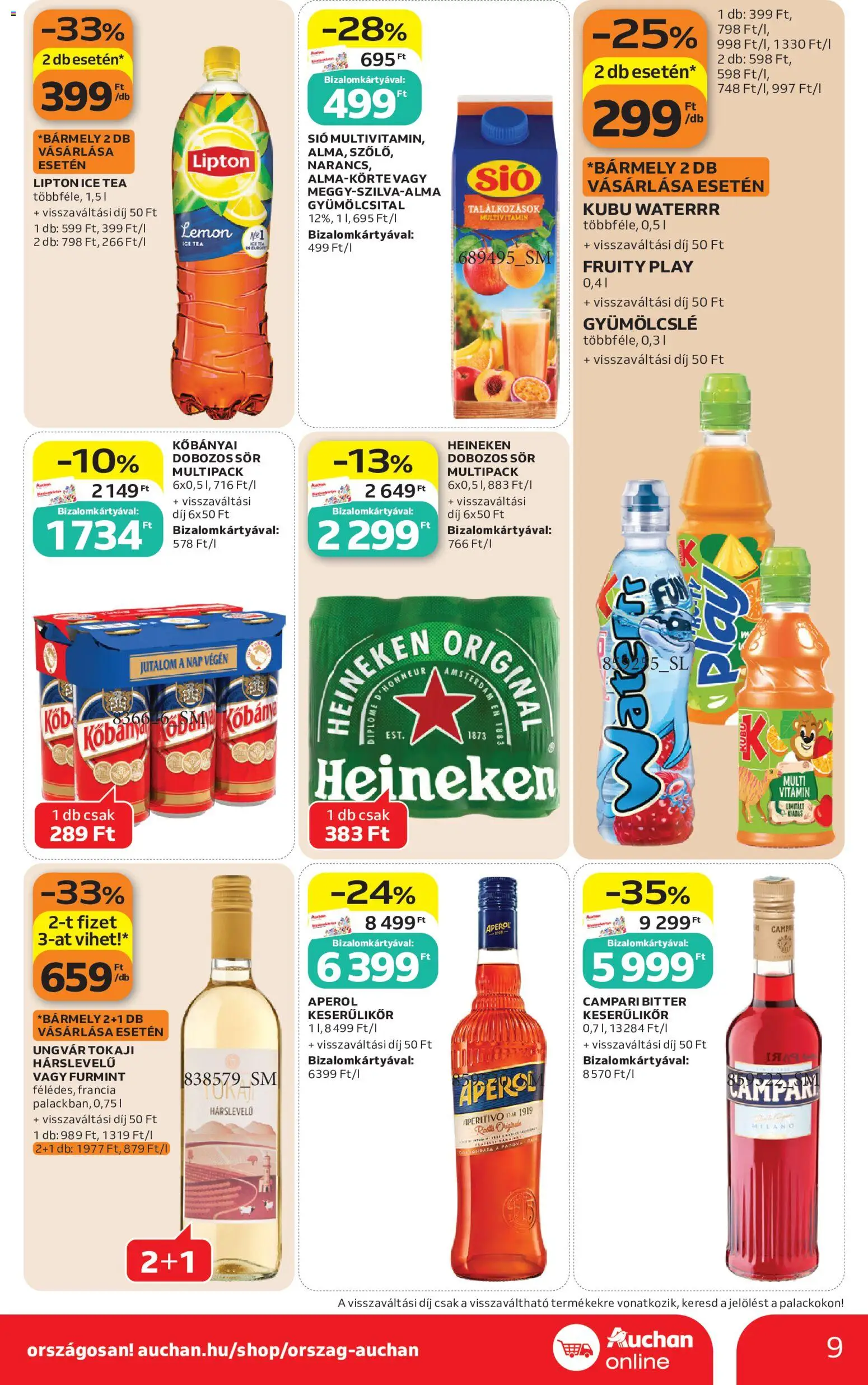Auchan akciós ujság - amely érvényes a következő dátumtól: 2026.10.15. | Oldal: 9 | Termékek: Gyümölcsital, Ice tea, Dobozos sör, Keserűlikőr
