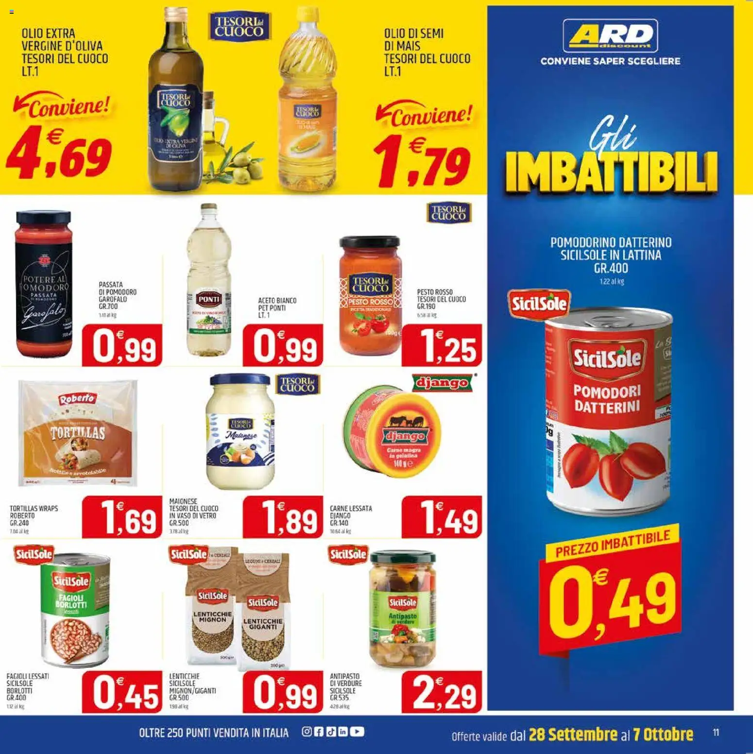 Volantino ARD Discount del 28/09/2026 | Pagina: 11 | Prodotti: Pomodoro, Olio, Tortillas, Carne