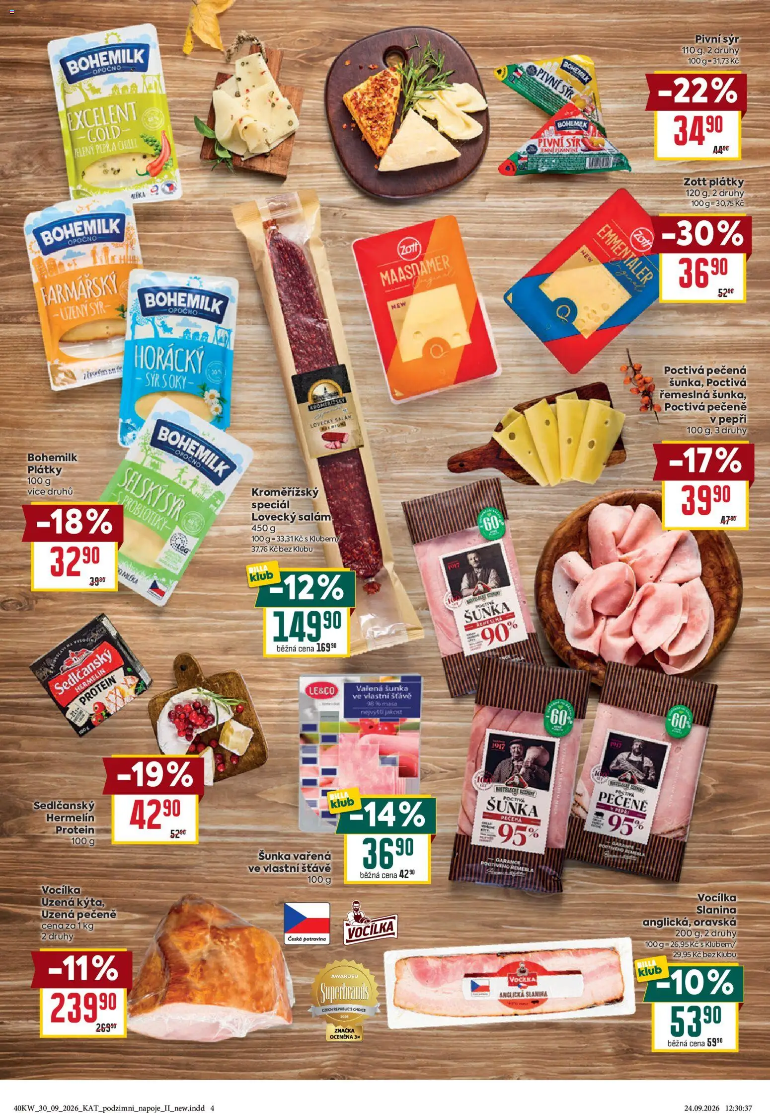 Billa leták Podzimní nápoje od 30.09.2026 | Strana: 4 | Produkty: Šunka, Anglická slanina, Slanina, Protein