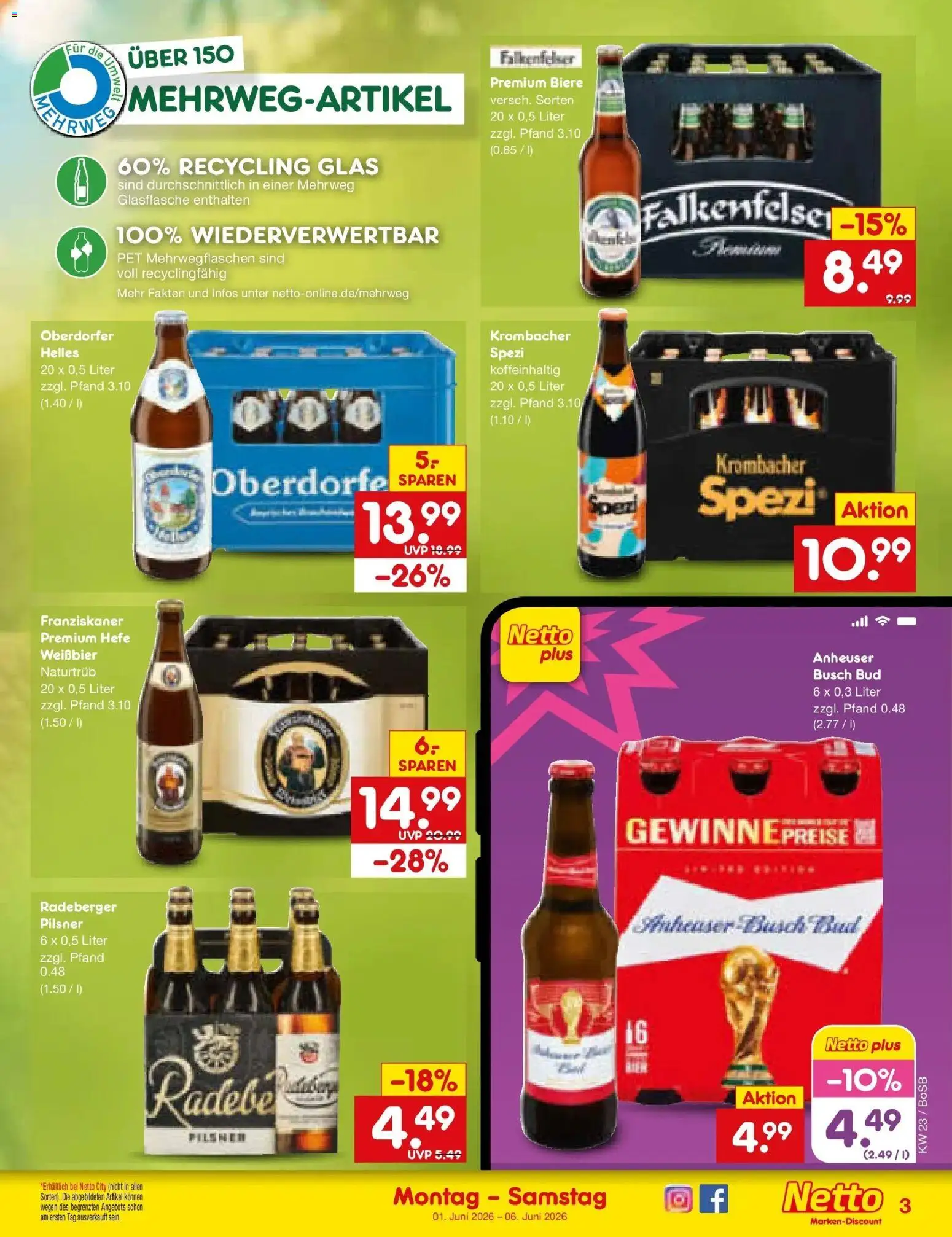 Netto Marken-Discount Prospekt Stadtlohn – gültig ab 01.06.2026 | Seite: 31 | Produkte: Franziskaner, Weißbier, Krombacher, Radeberger pilsner
