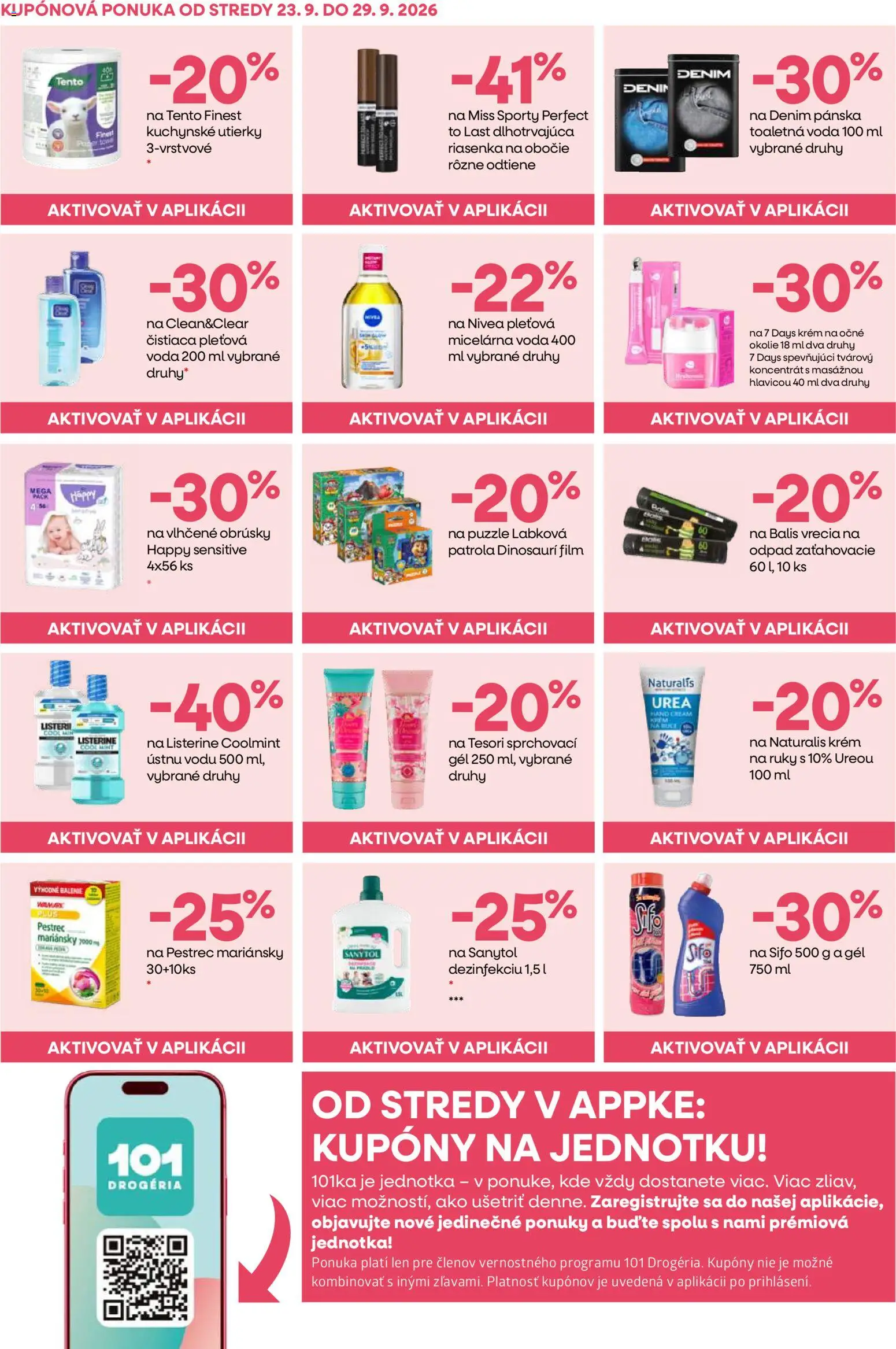 Nové 101 drogerie akcie – leták je platný od 23.09.2026 | Strana: 6 | Produkty: Listerine, Nivea, Sanytol, Puzzle