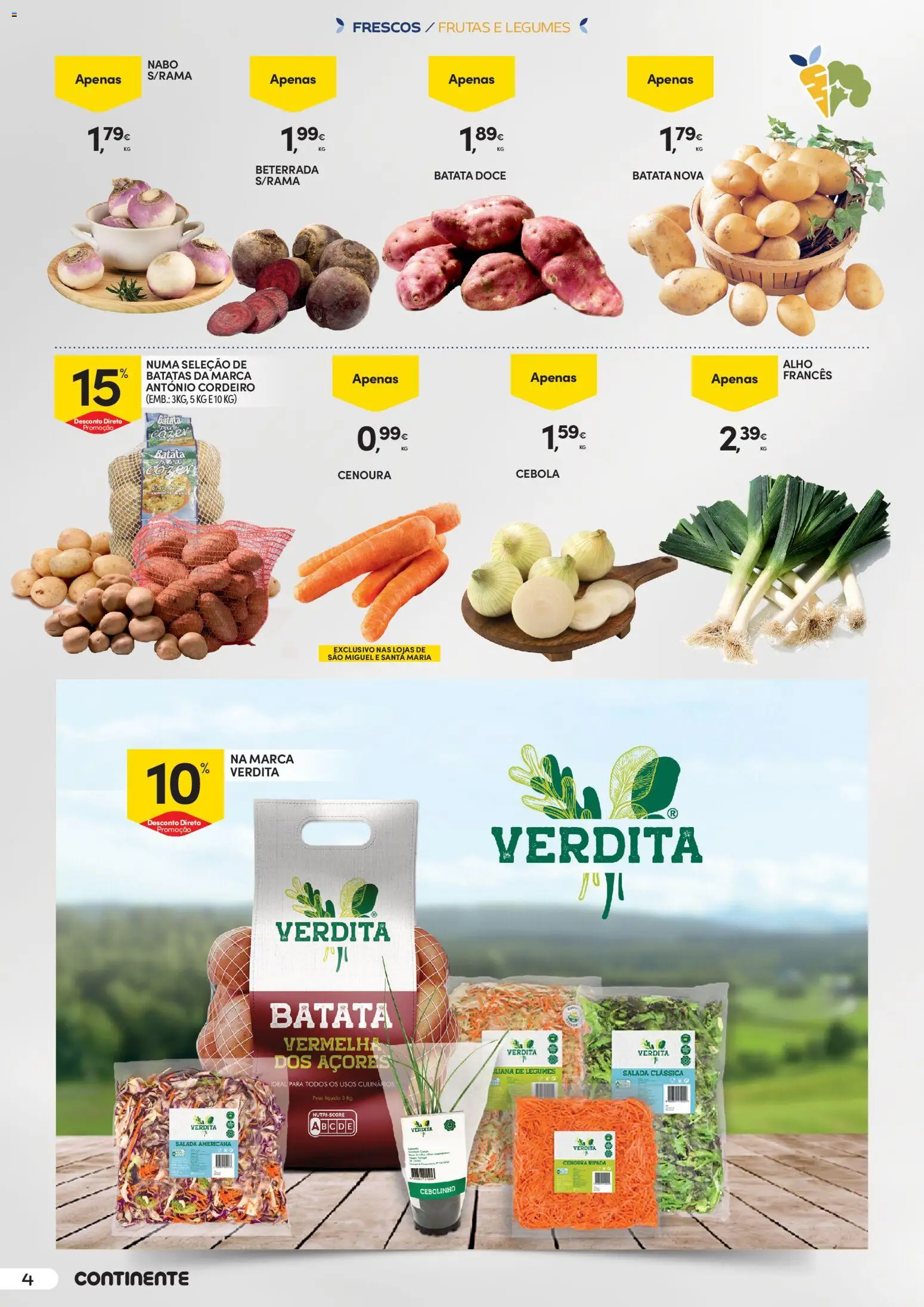 Continente - O melhor dos Açores │ válido de 12.05.2026 | Página: 4 | Produtos: Batata, Alho francês, Cebola, Salada
