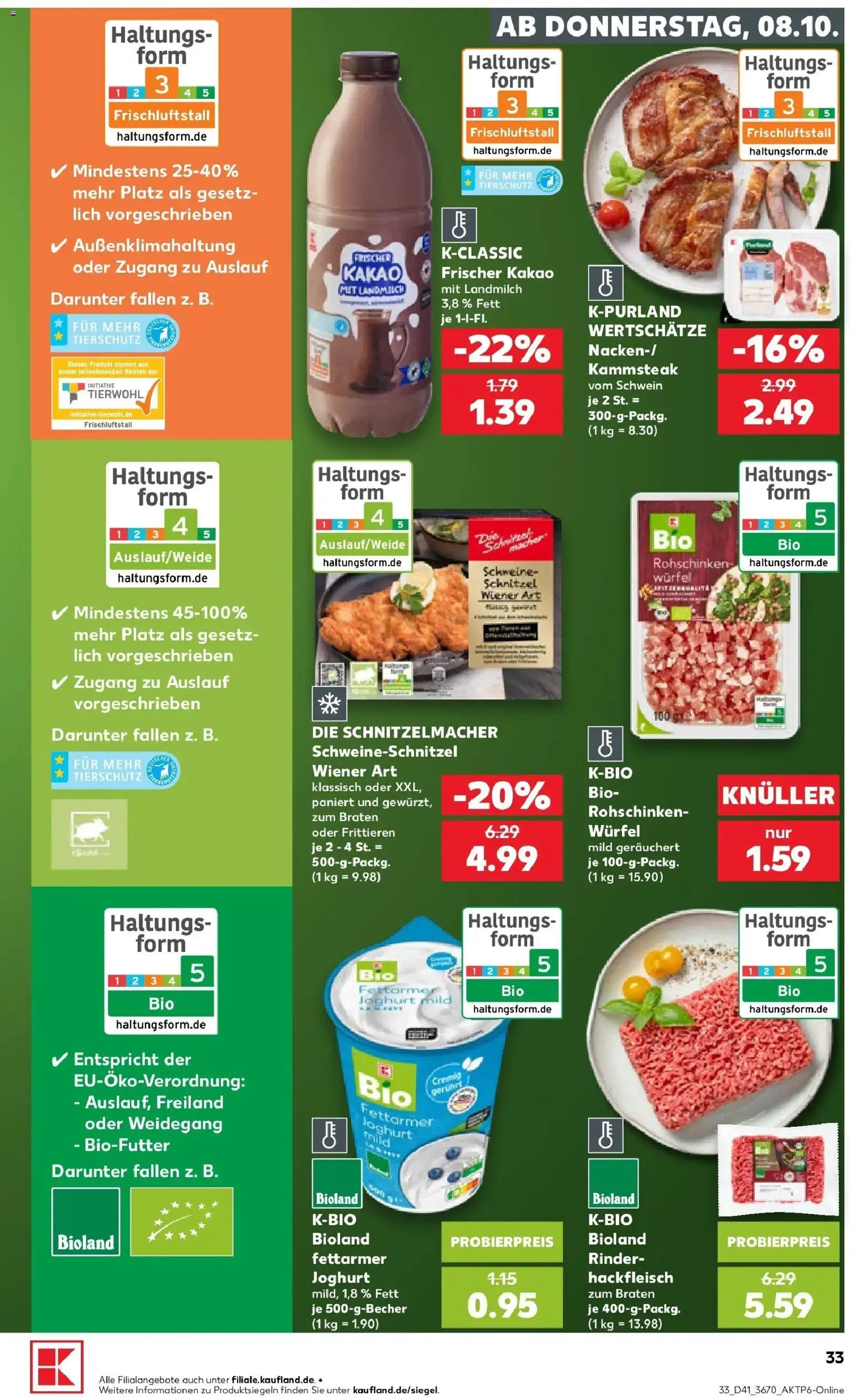 Prospekt Kaufland ab 08.10.2026 » Angebote Online zum Blättern | Seite: 33 | Produkte: Joghurt, Schnitzel, Hackfleisch