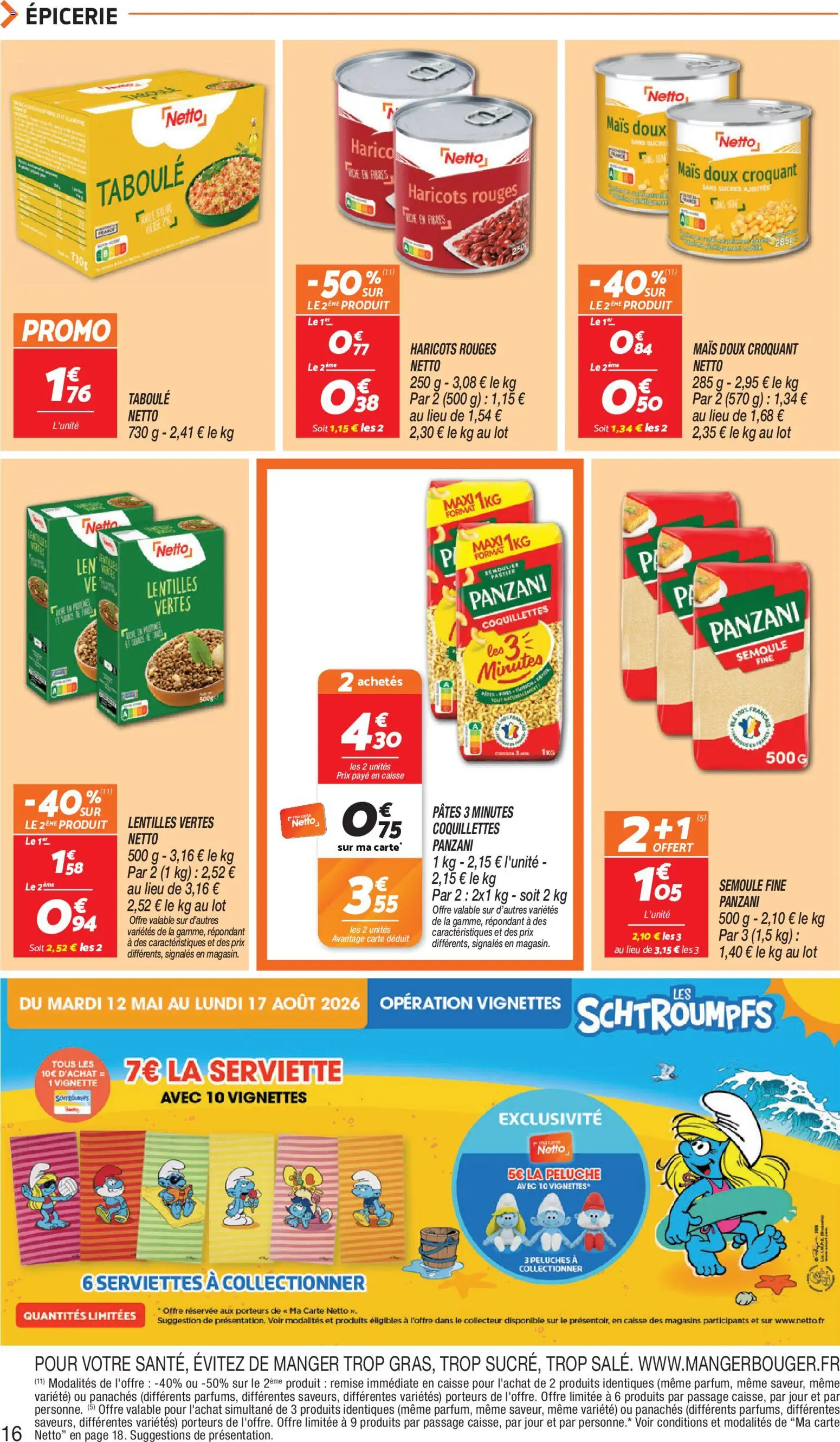 {H1} | Page: 16 | Produits: Mais, Haricots rouges, Semoule, Pâtes