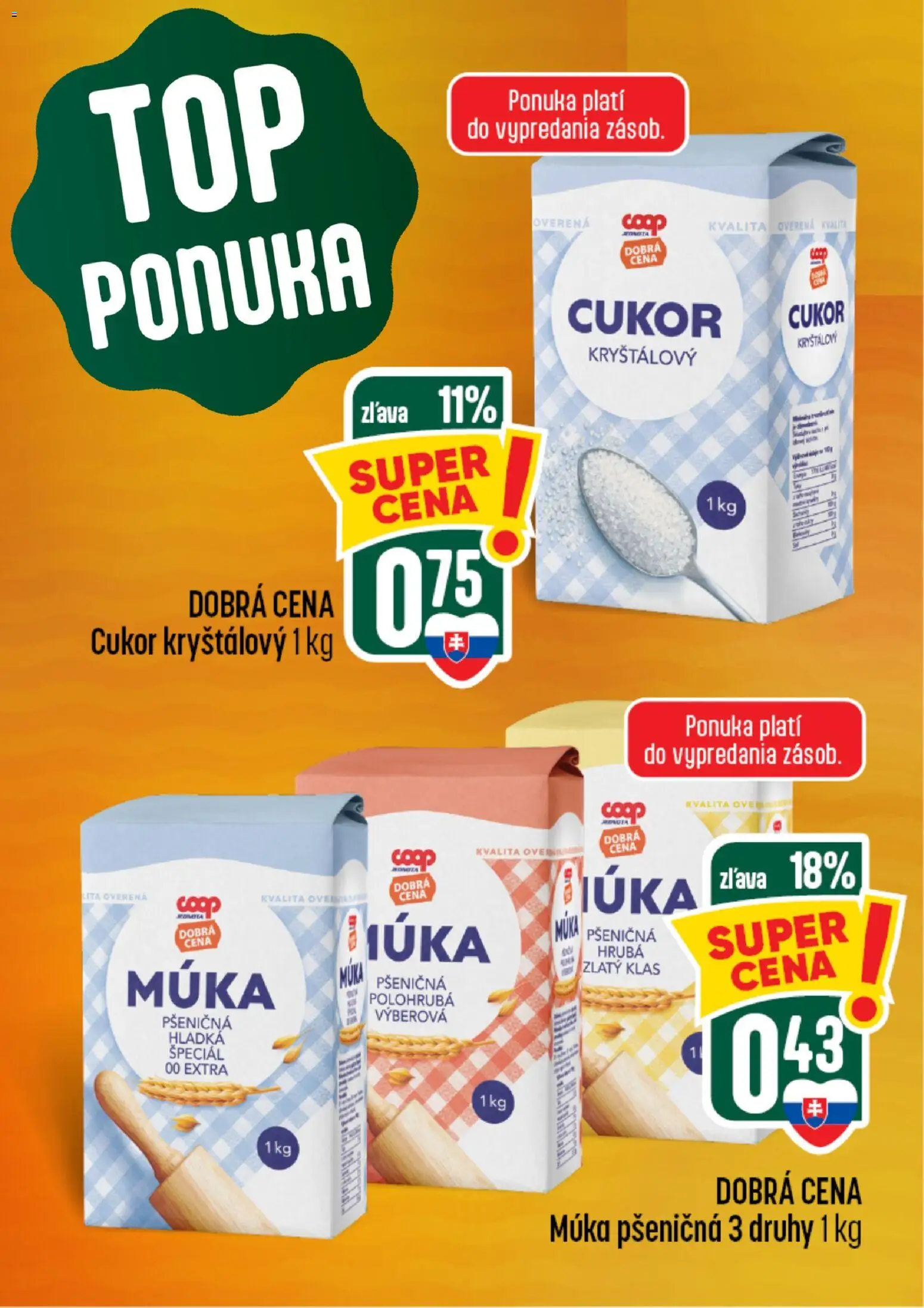 Nové COOP Jednota akcie – leták je platný od 26.08.2026 | Strana: 2 | Produkty: Zlatý klas, Cukor, Múka