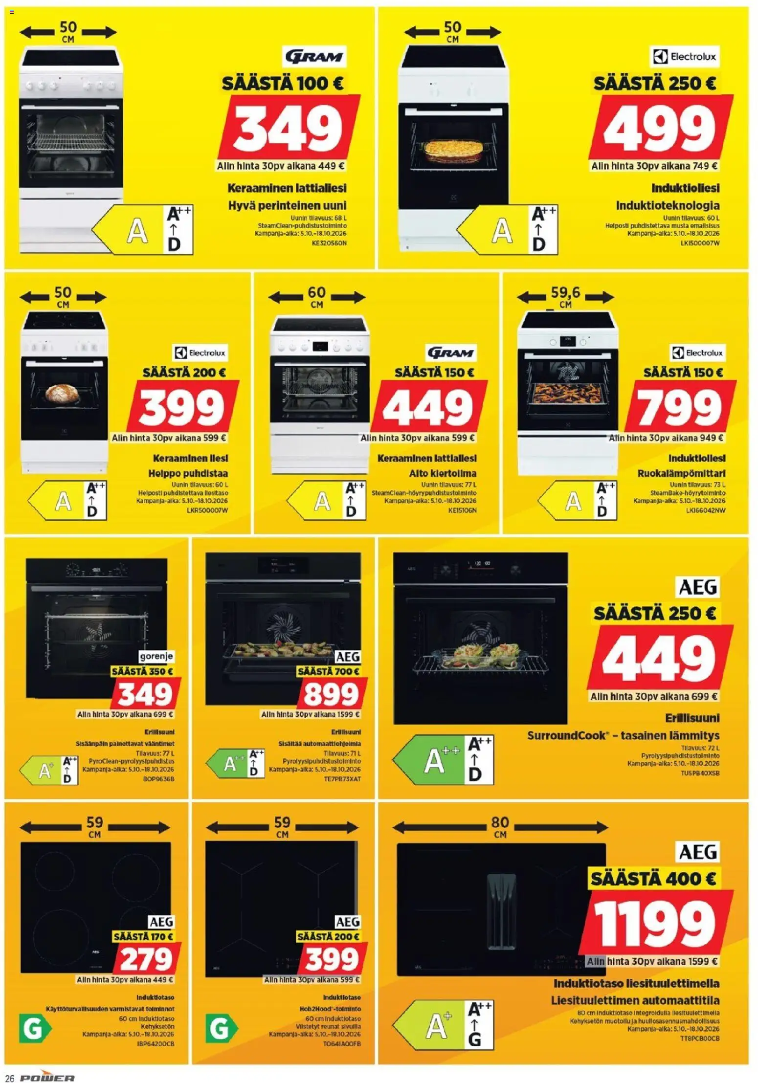 Power tarjoukset – voimassa 28/09/2026 alkaen | Sivu: 26 | Tuotteet: Induktiotaso, Uuni, Erillisuuni, Lattialiesi