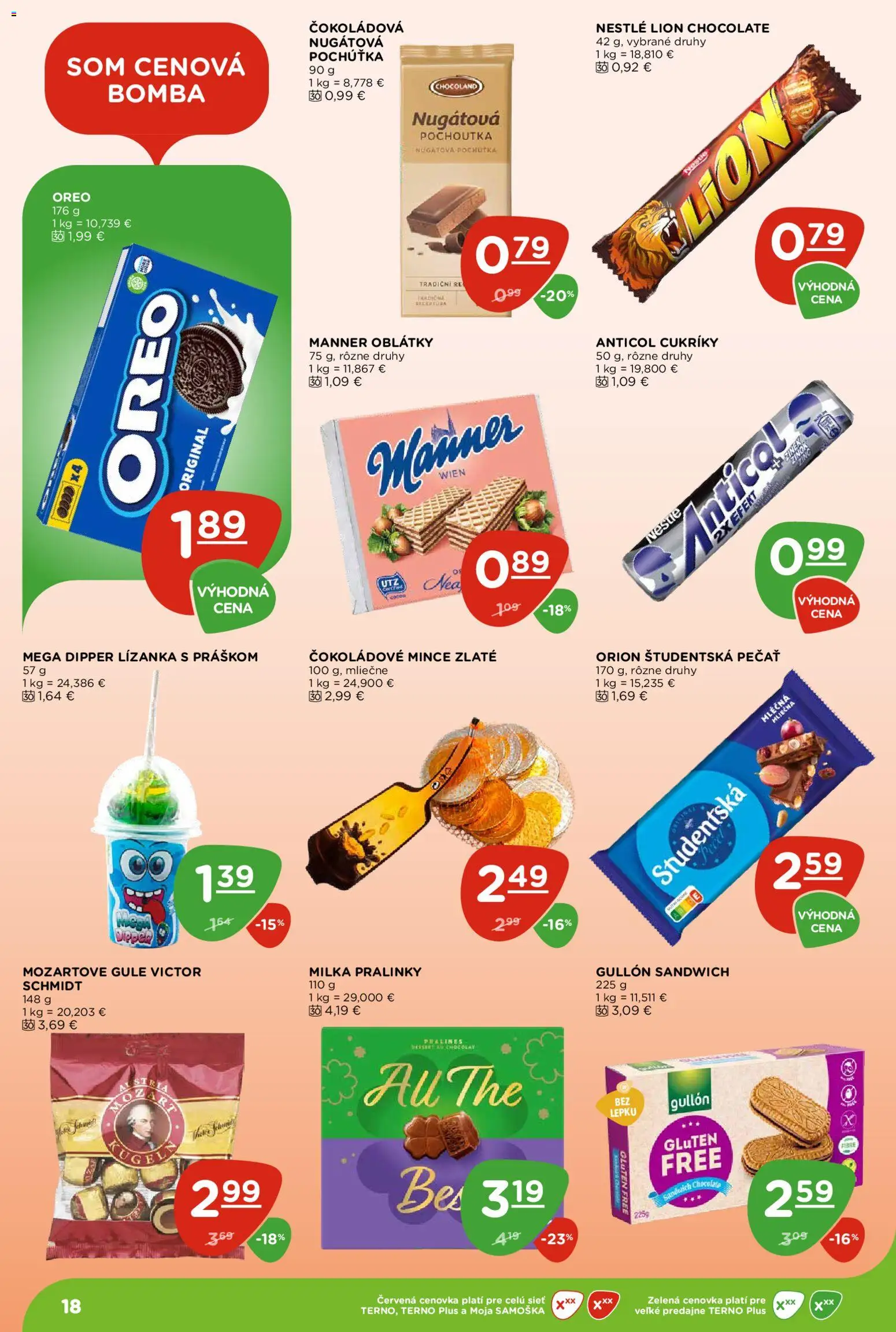 Nové Terno akcie – leták je platný od 29.10.2026 | Strana: 18 | Produkty: Oblátky, Oreo, Cukríky, Milka