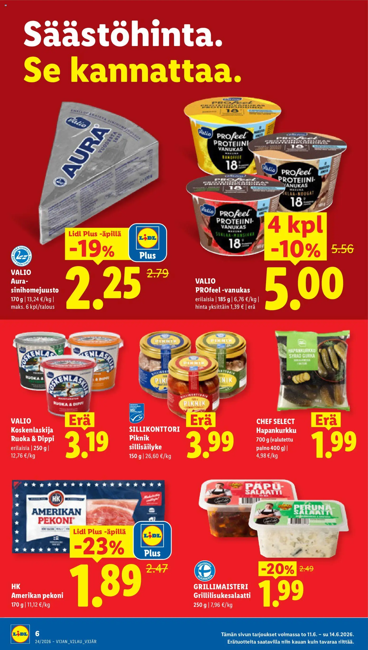 Lidl tarjoukset – voimassa 11.06.2026 alkaen | Sivu: 6 | Tuotteet: Pekoni, Peruna, Salaatti