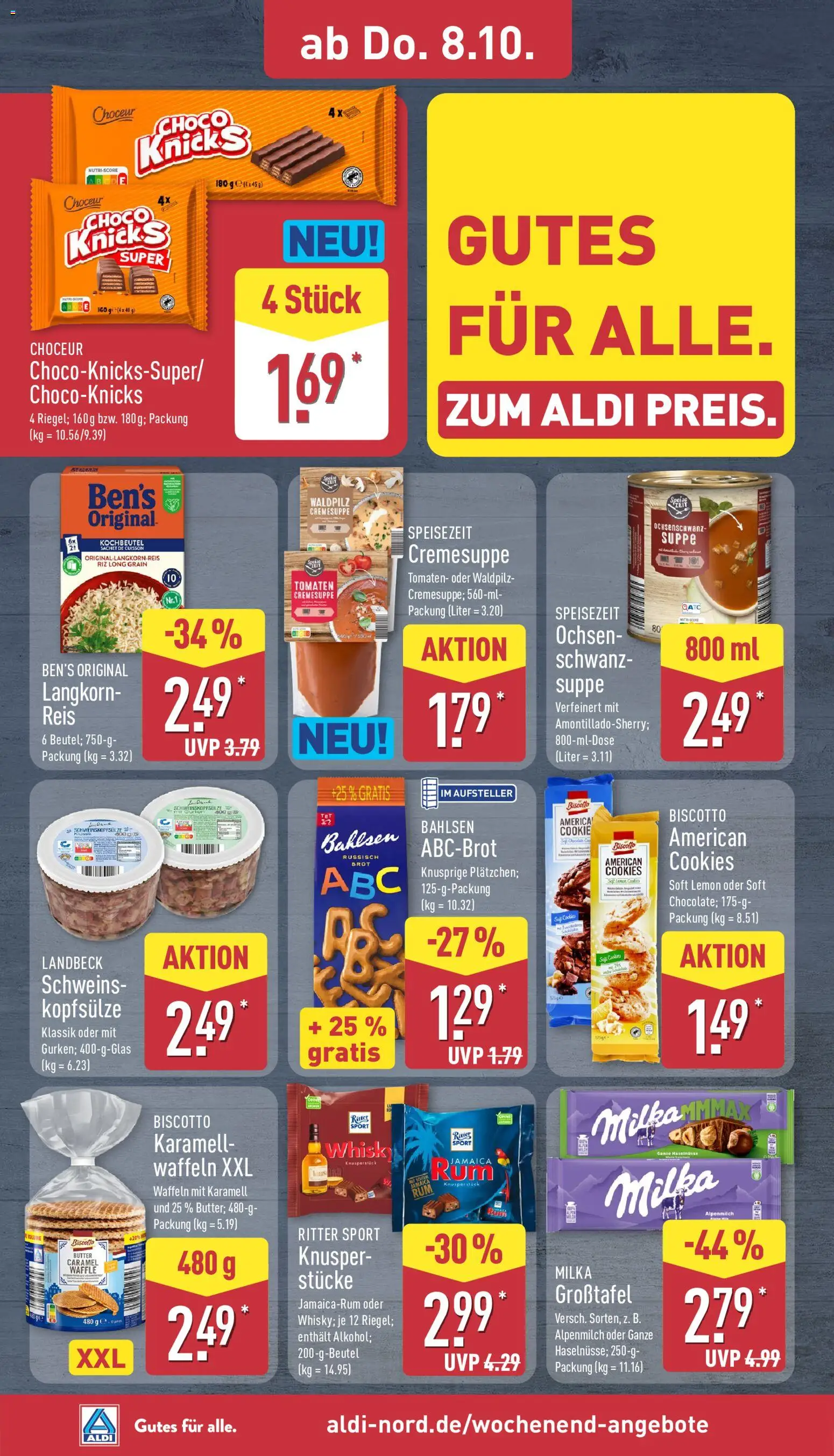 Aldi Prospekt – gültig ab 05.10.2026 | Seite: 32 | Produkte: Ritter sport, Milka, Reis, Gurken