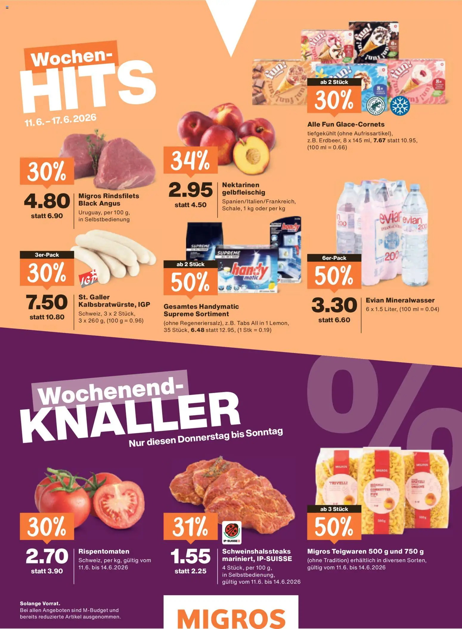 Migros aktionen Magazin – gültig ab 10.06.2026 | Seite: 56 | Produkte: Nektarinen, Mineralwasser, Teigwaren, Pasta