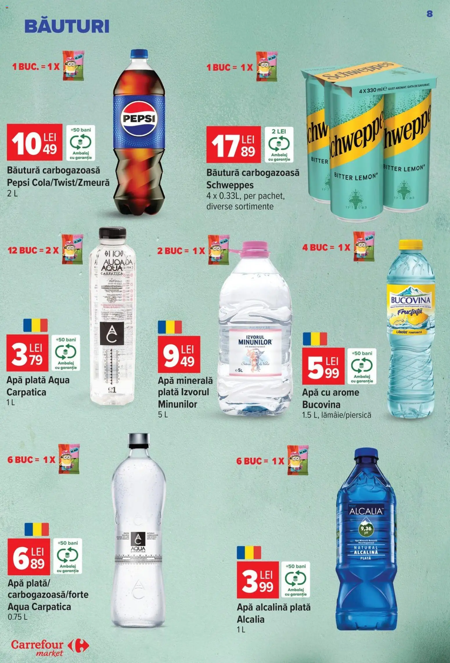 Noul catalog Carrefour – valabil de la 30.09.2026 | Pagină: 8 | Produse: Pepsi, Aqua Carpatica, Aqua, Apă