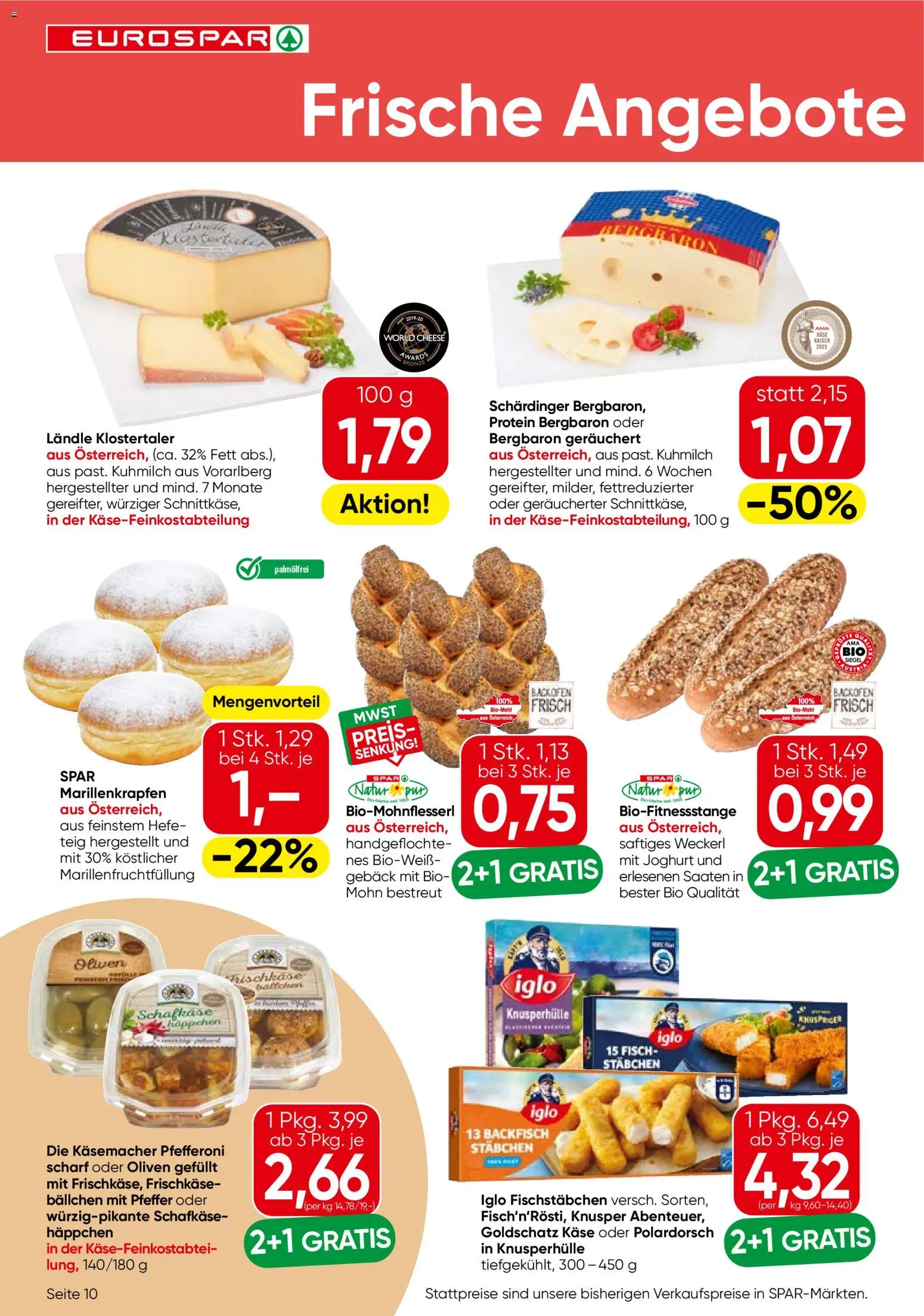 Eurospar Flugblatt gültig ab 08.10.2026 | Seite: 10 | Produkte: Oliven, Käse, Gebäck, Fisch