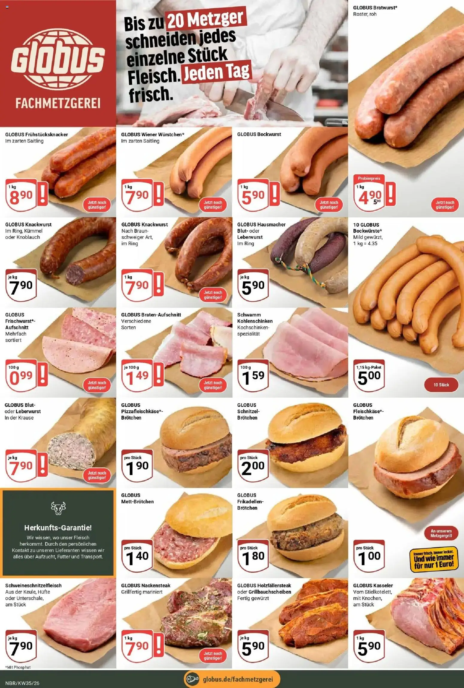 Globus Prospekt Neubrandenburg (ab 24.08.2026) » Angebote online | Seite: 8 | Produkte: Bockwurst, Schnitzel, Knoblauch, Fleisch
