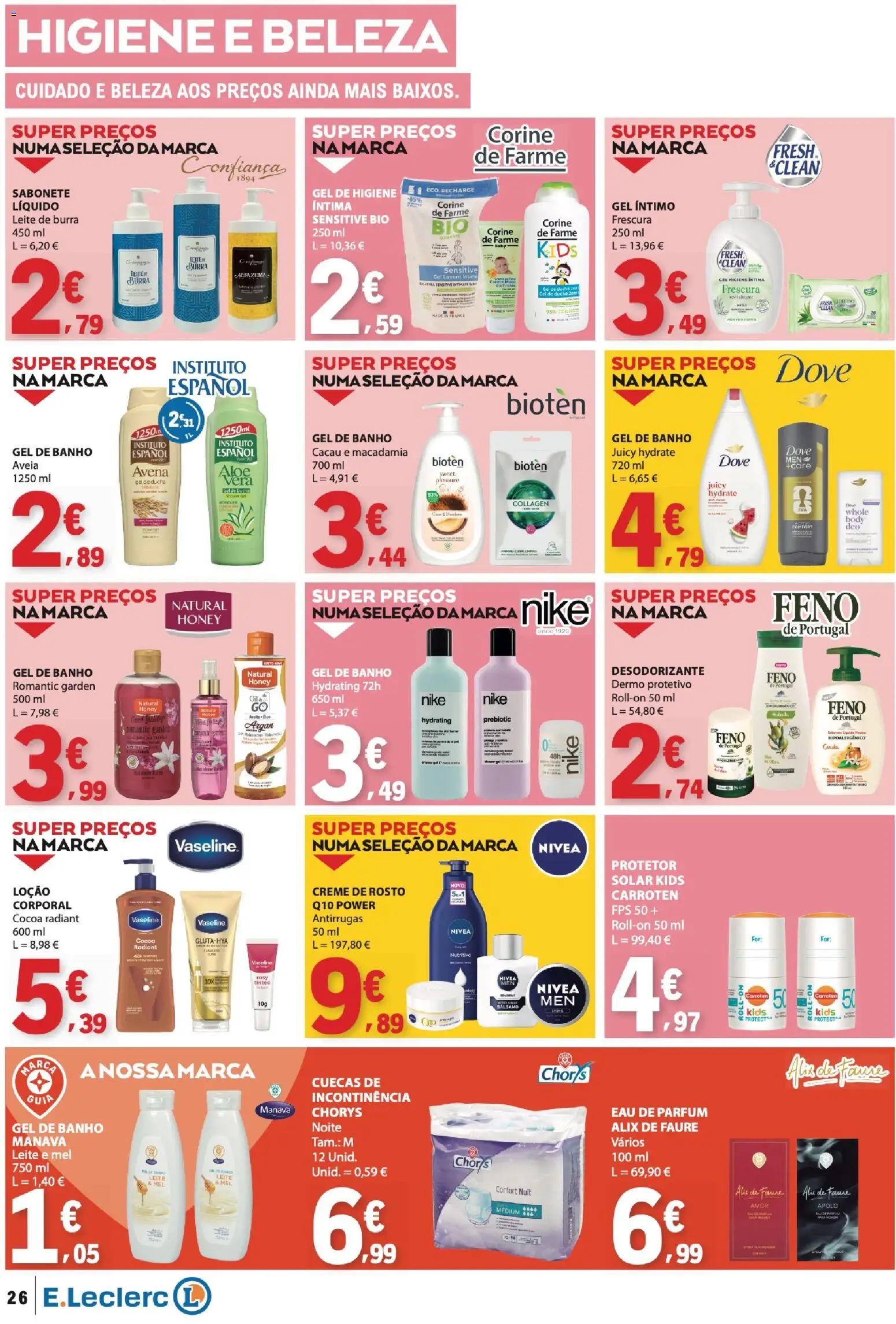 E.Leclerc folheto │ válido de 27/08/2026 | Página: 26 | Produtos: Sabonete, Leite, Banho, Gel íntimo