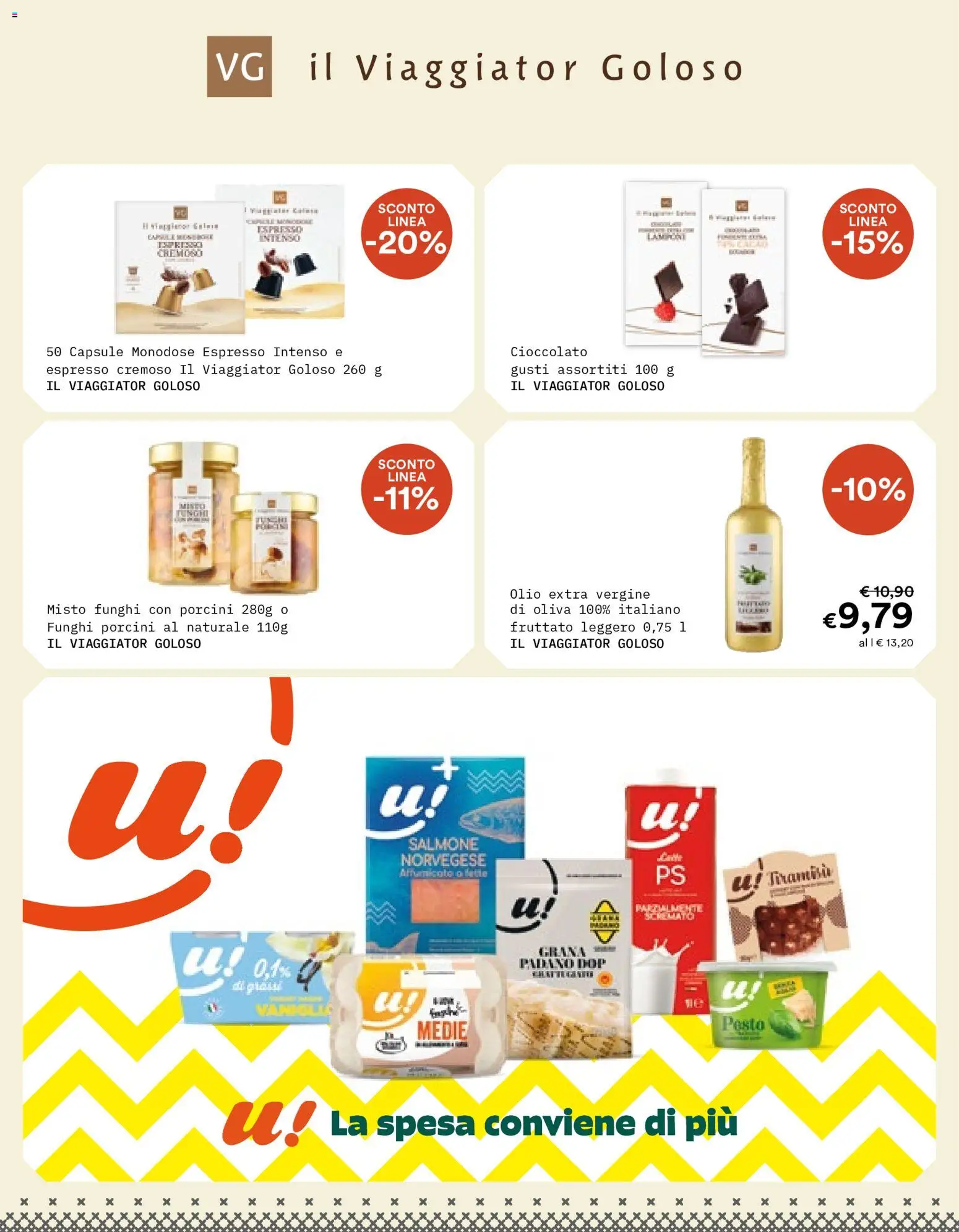 Volantino Borello Supermercati del 08/10/2026 | Pagina: 11 | Prodotti: Cioccolato, Salmone, Grana Padano, Olio extra vergine