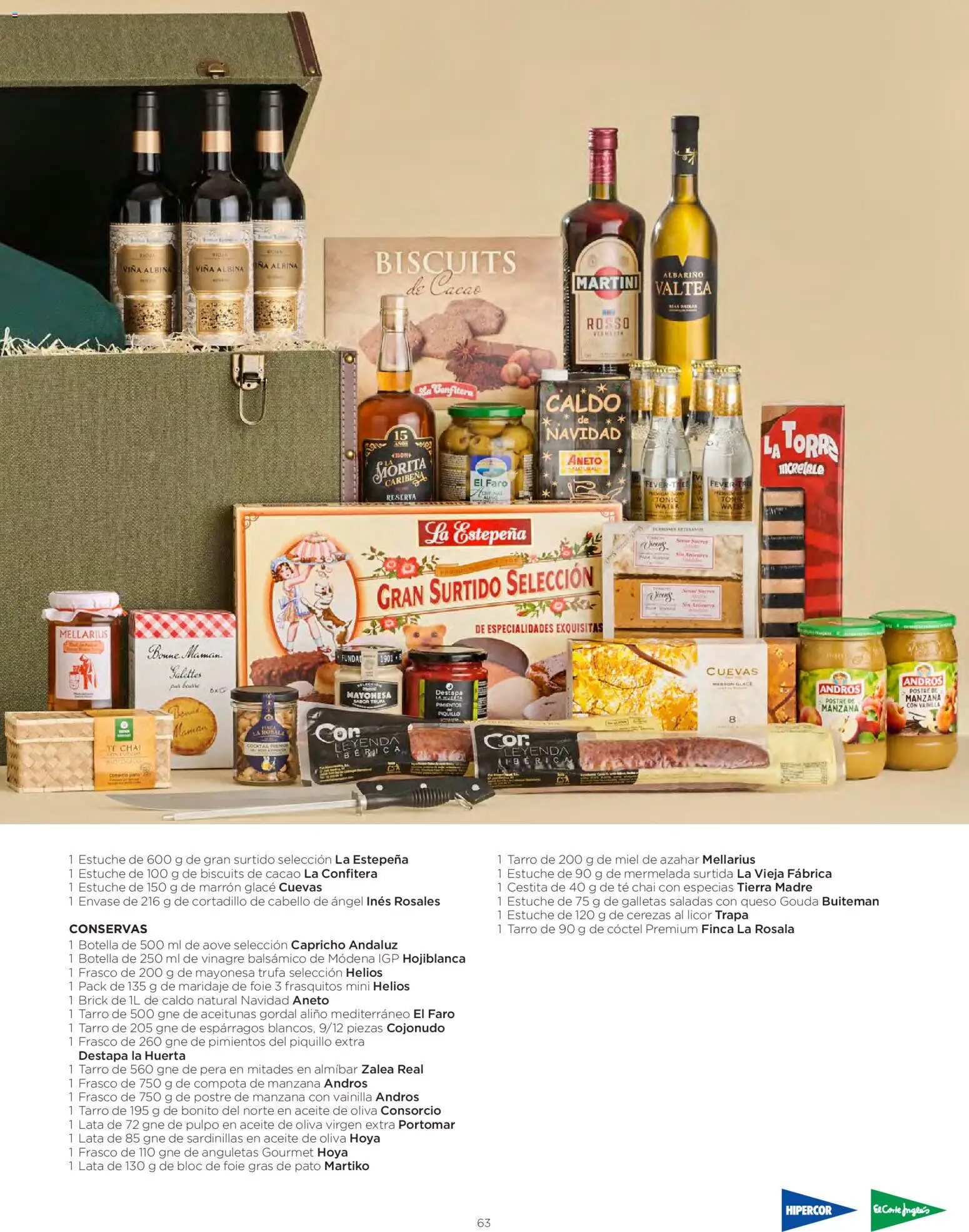 El Corte Inglés Cestas Navidad 2026 │ válido desde el 08/10/2026 | Página: 63 | Productos: Aceitunas, Especias, Queso Gouda, Cacao
