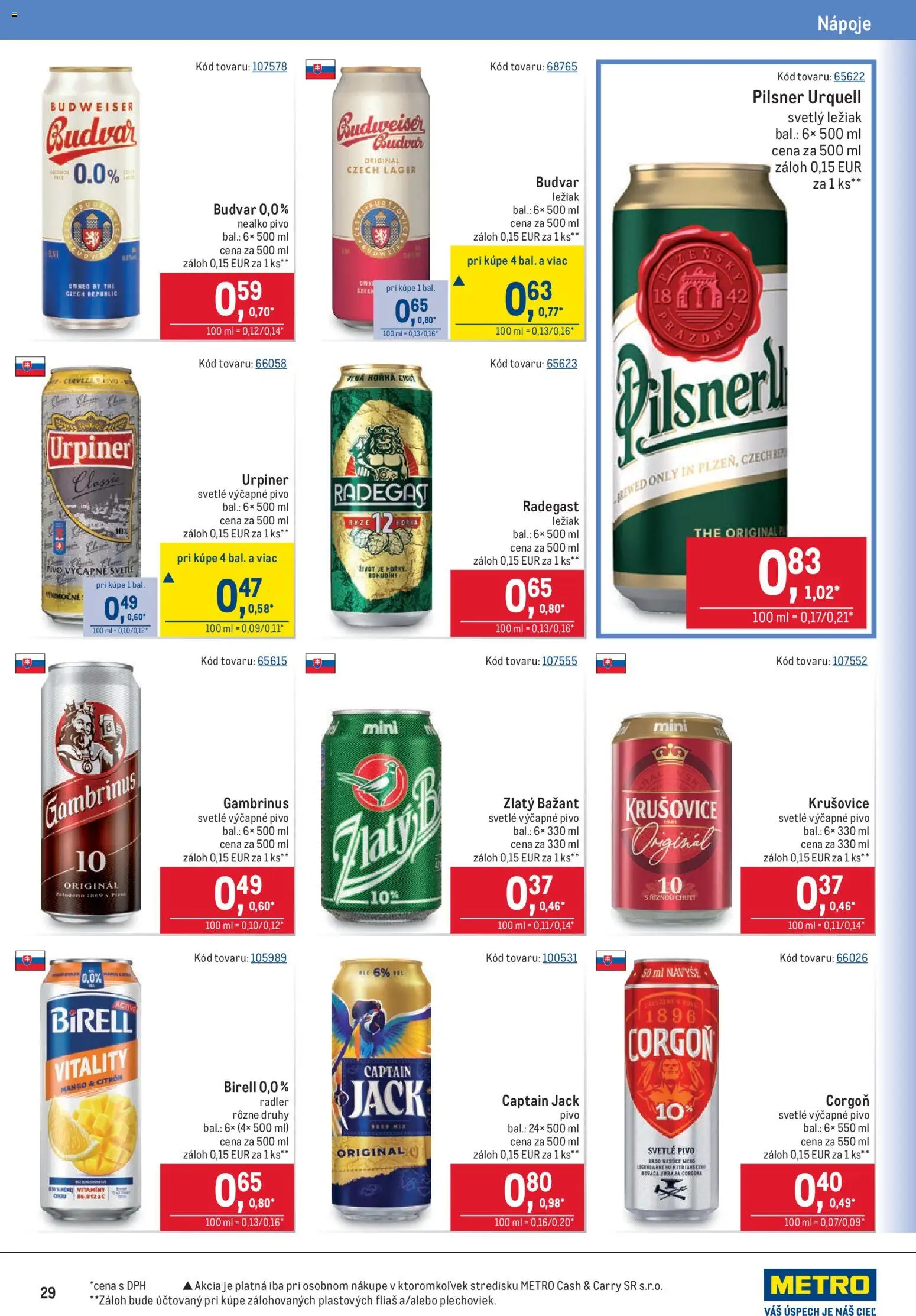 Nové Metro akcie – leták je platný od 03.06.2026 | Strana: 29 | Produkty: Krušovice, Mango, Gambrinus, Urpiner