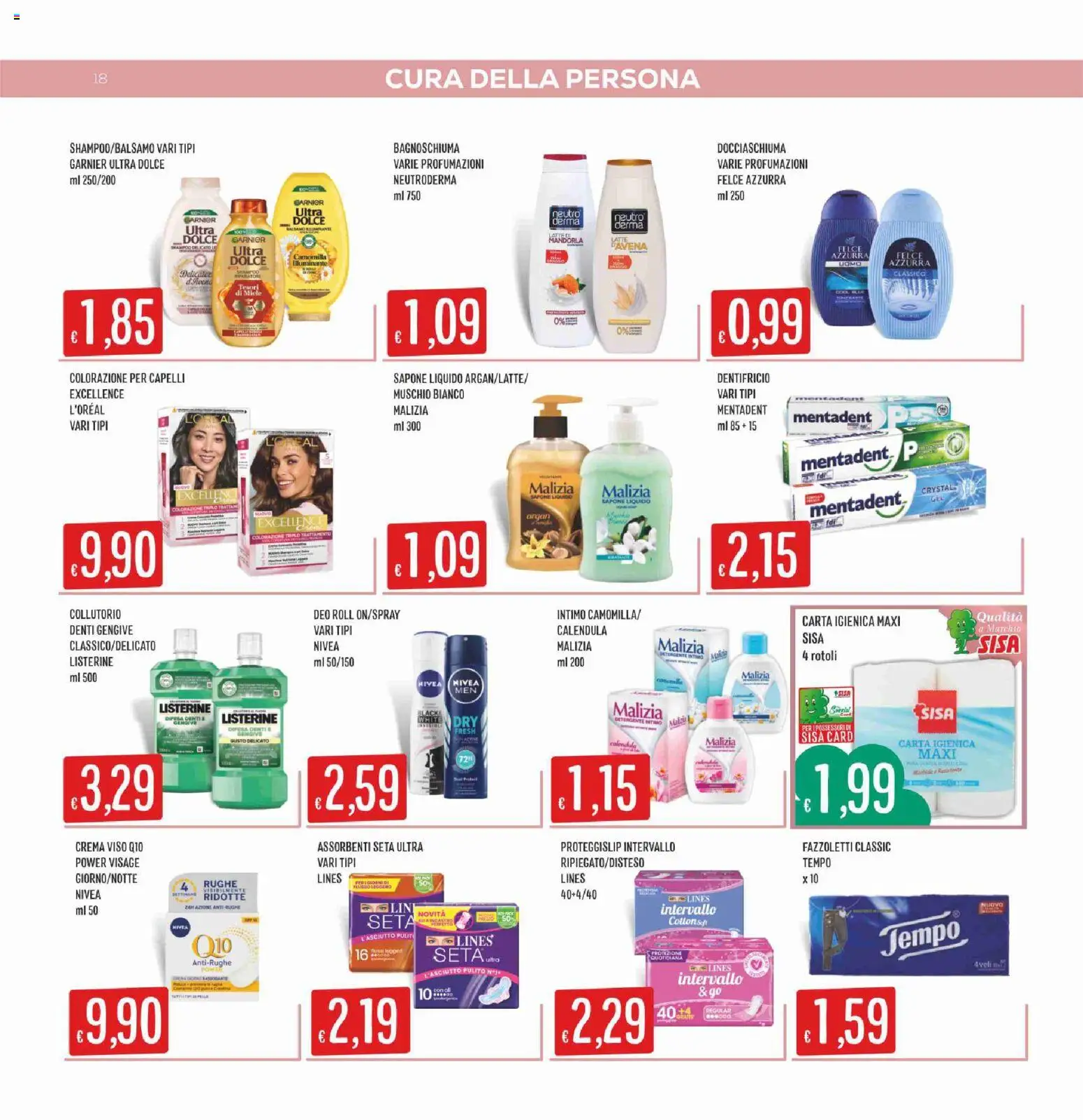 Volantino SISA del 03/09/2026 | Pagina: 18 | Prodotti: Detergente, Intimo, Listerine, Assorbenti