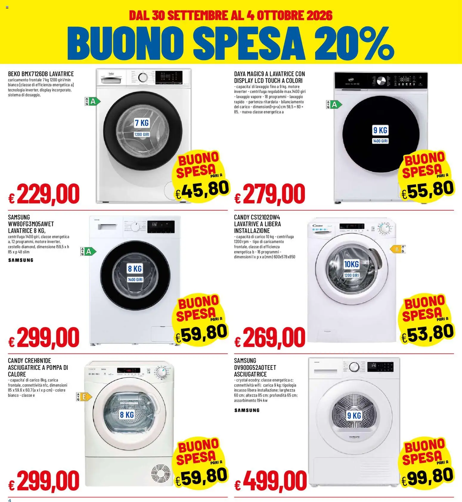 Volantino Galassia del 30/09/2026 | Pagina: 4 | Prodotti: Centrifuga, Lavatrice, Asciugatrice, Samsung