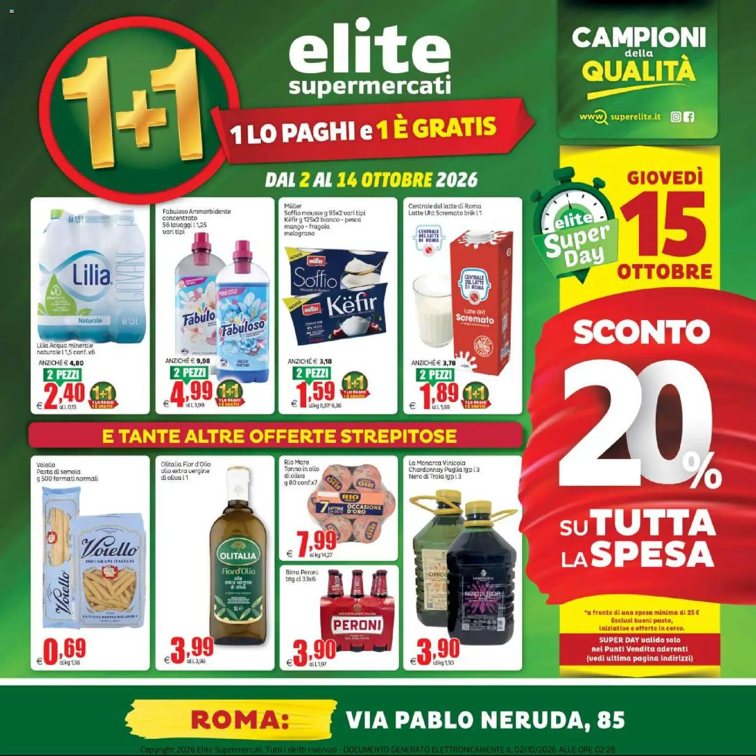 Volantino Elite Supermercati del 02/10/2026 | Pagina: 1 | Prodotti: Kefir, Mango, Pesca, Acqua minerale