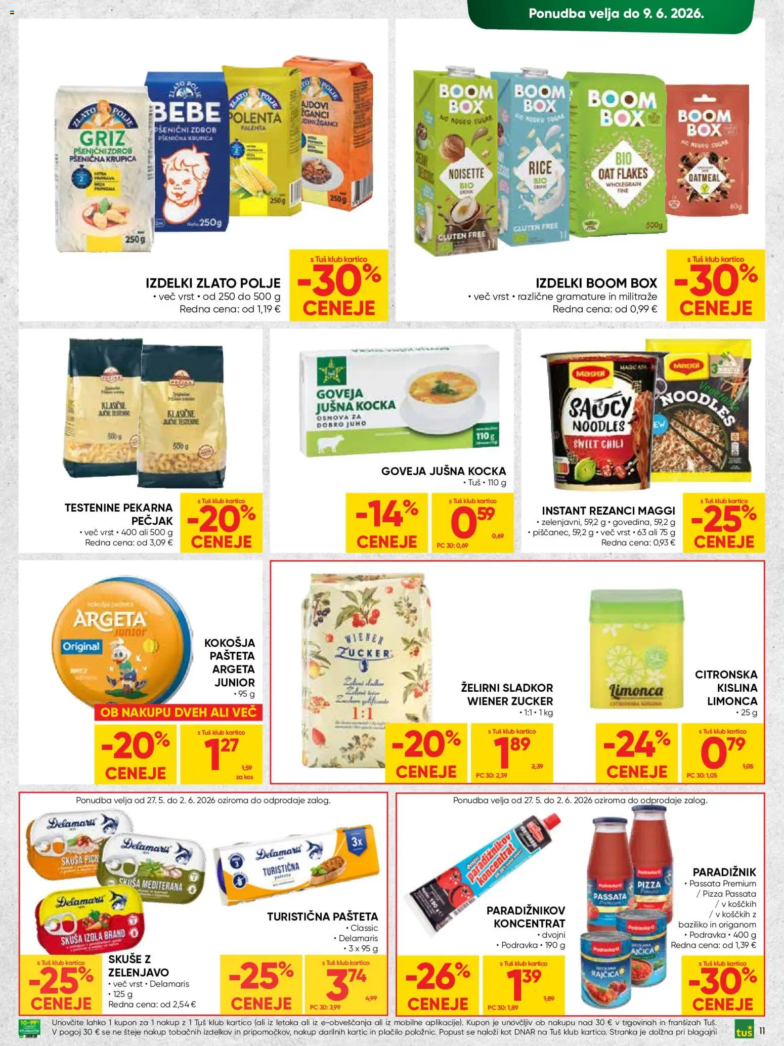 Novi Tuš katalog ponudbe – veljaven od 27.05.2026 | Stran: 11 | Izdelki: Rezanci, Zdrob, Pašteta, Polenta