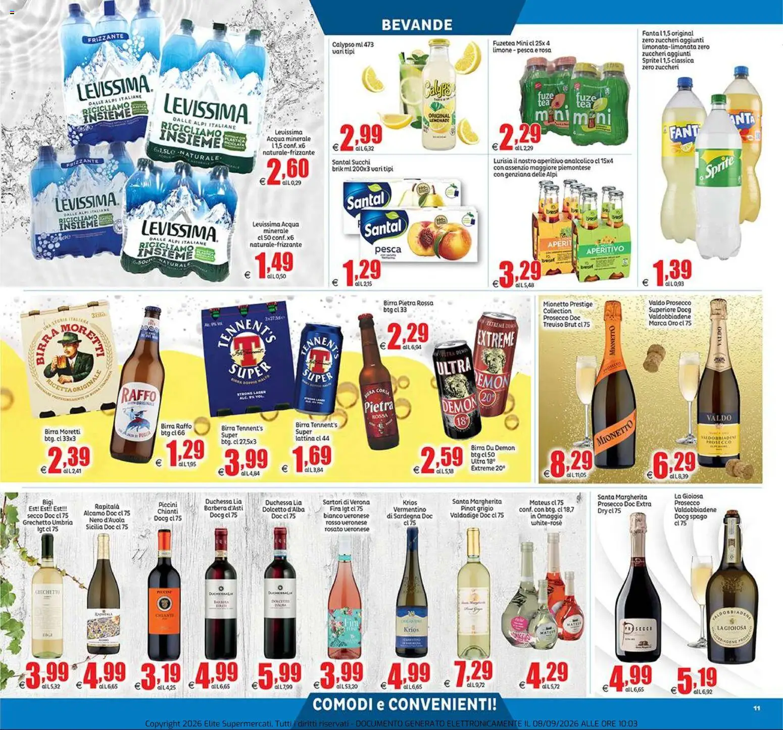Volantino Elite Supermercati del 10/09/2026 | Pagina: 11 | Prodotti: Birra, Prosecco, Limone, Birra Moretti