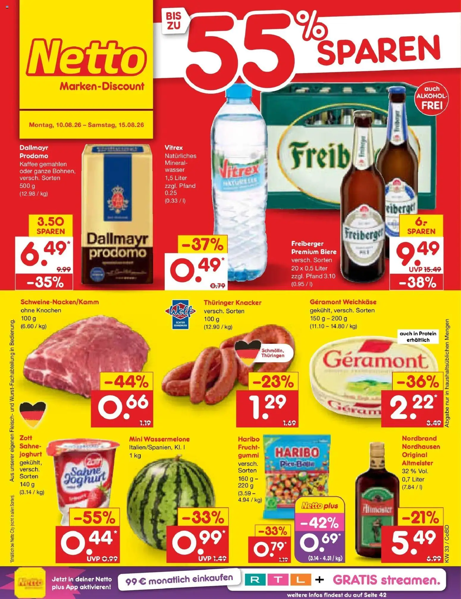 Netto Marken-Discount Prospekt Delitzsch – gültig ab 10.08.2026 | Seite: 1 | Produkte: Joghurt, Dallmayr, Wasser, Sahne
